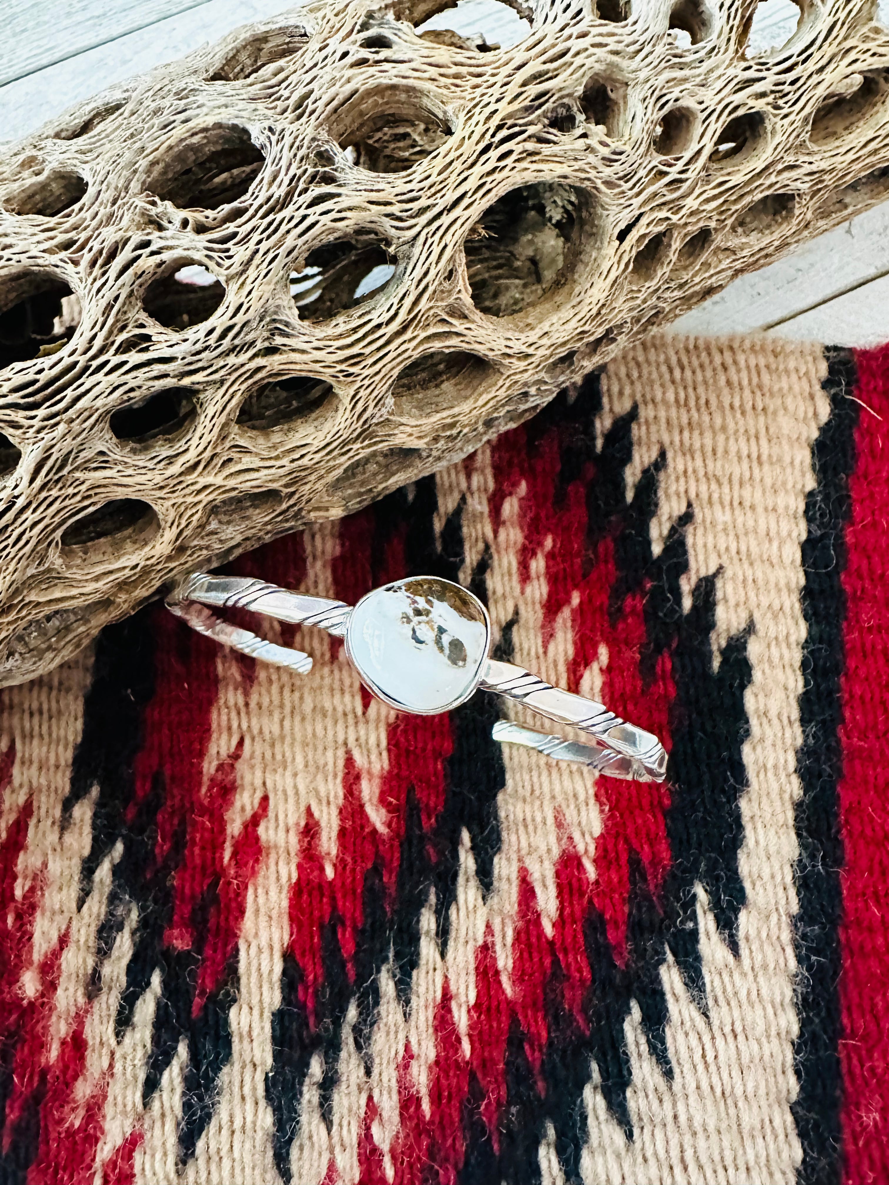 Navajo White Buffalo & Sterling Silver Cuff Bracelet