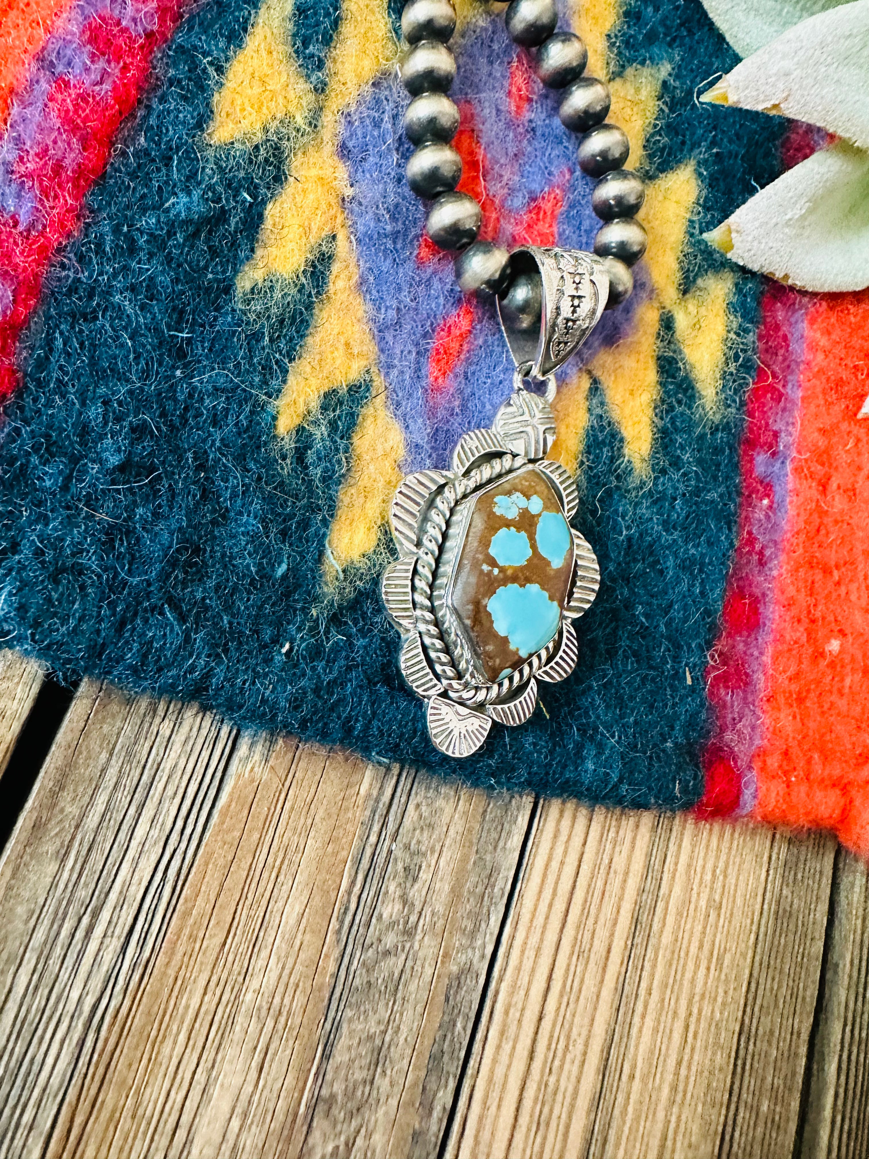 Handmade Sterling Silver & Number 8 Turquoise Pendant