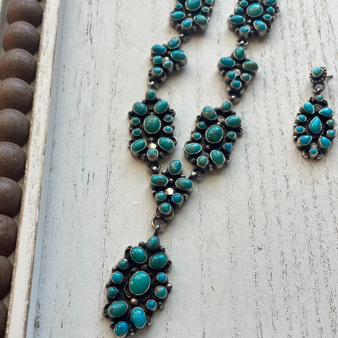 Sheila Becenti Navajo Sterling Silver Sleeping Beauty Turquoise Necklace & Earring Set Signed