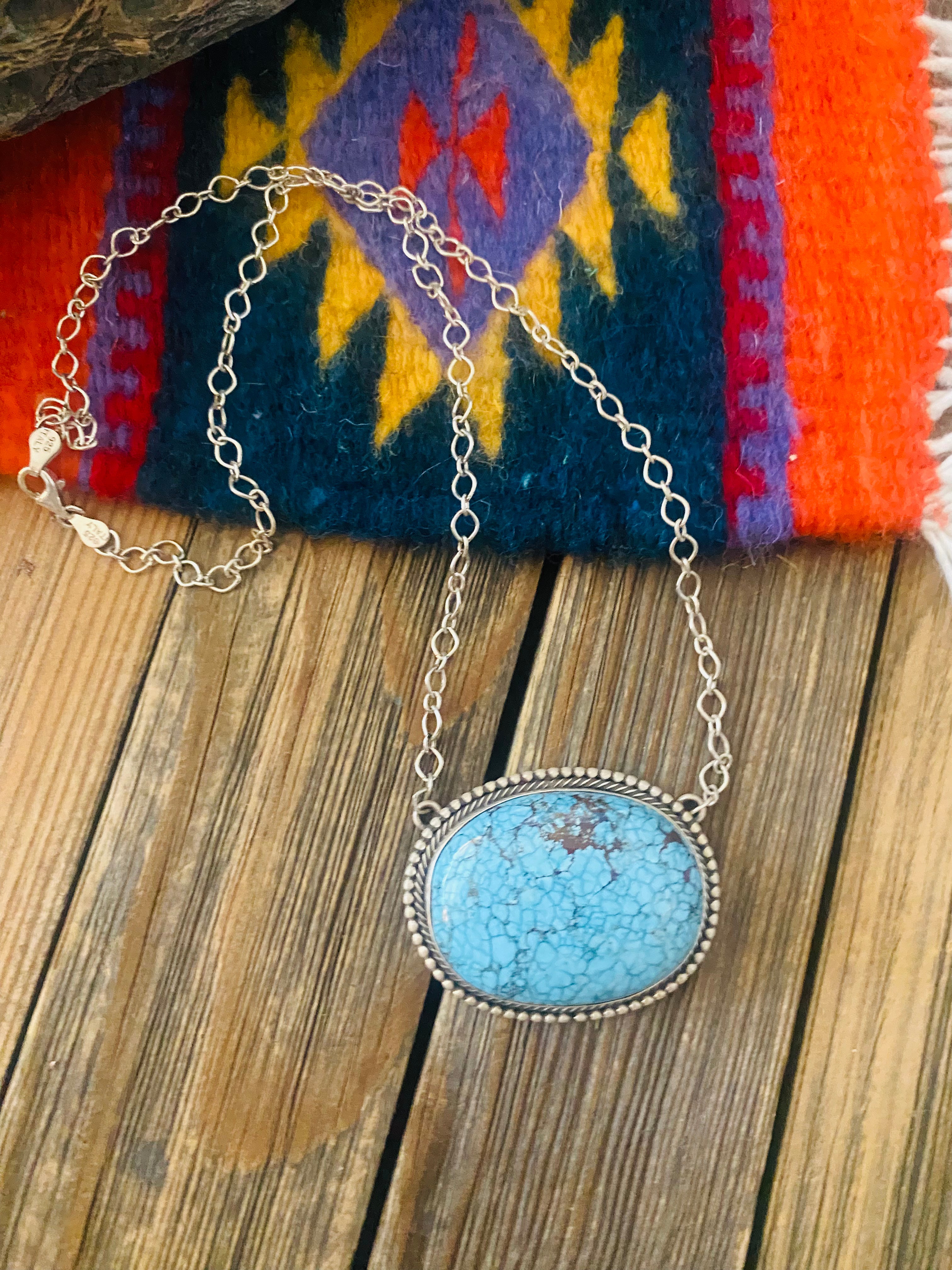 Navajo Sterling Silver & Number 8 Turquoise Necklace