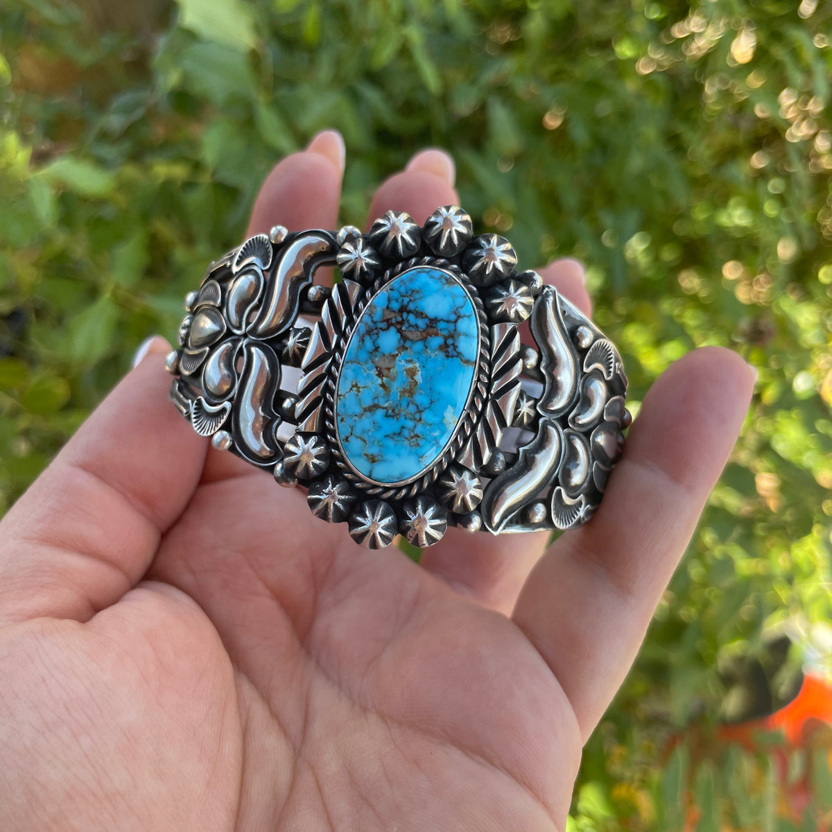 Handcrafted Turquoise & Sterling Silver Cuff Bracelet Signed Rick Weri