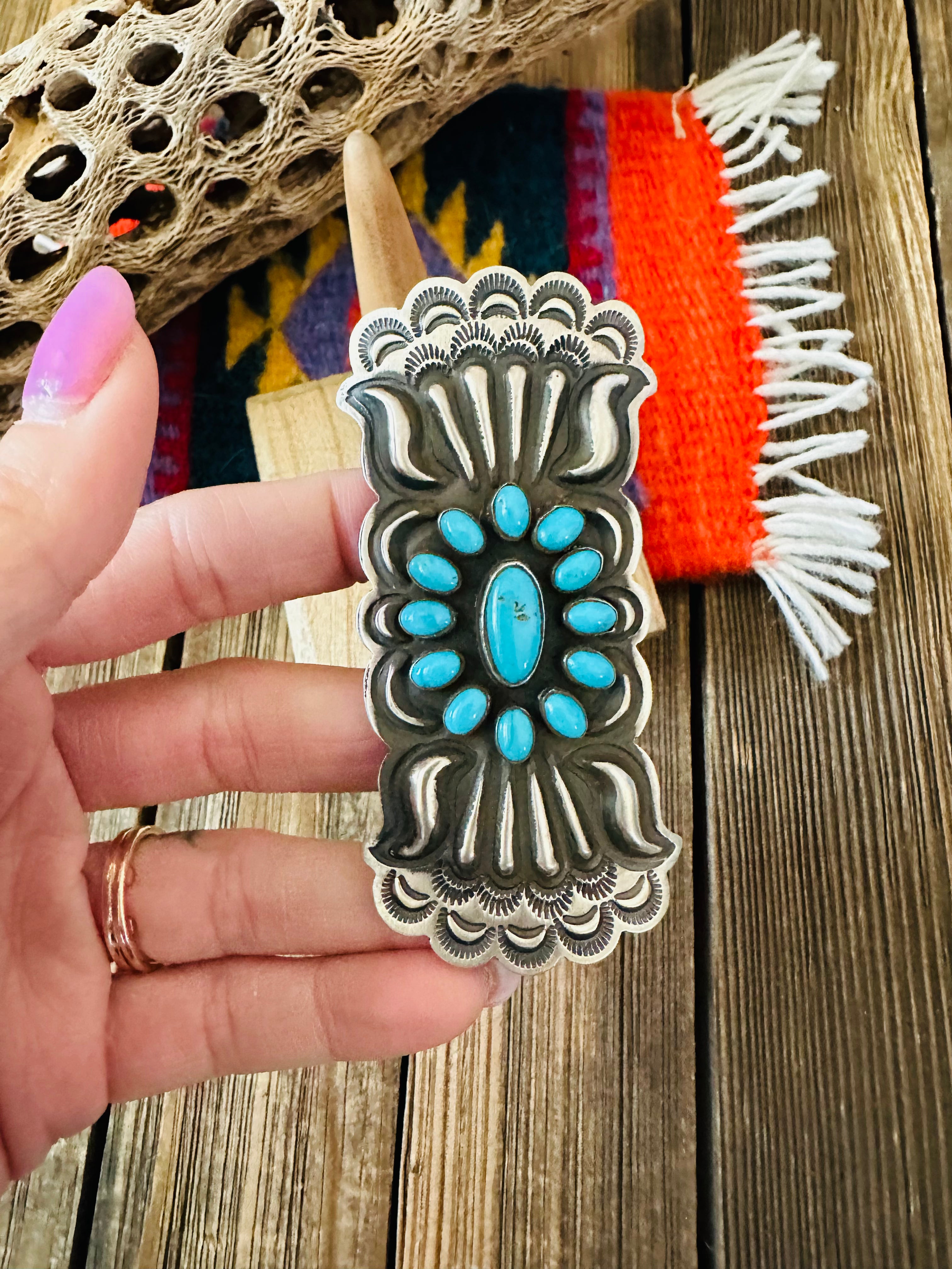 Navajo Turquoise and Sterling Silver Adjustable Concho Ring