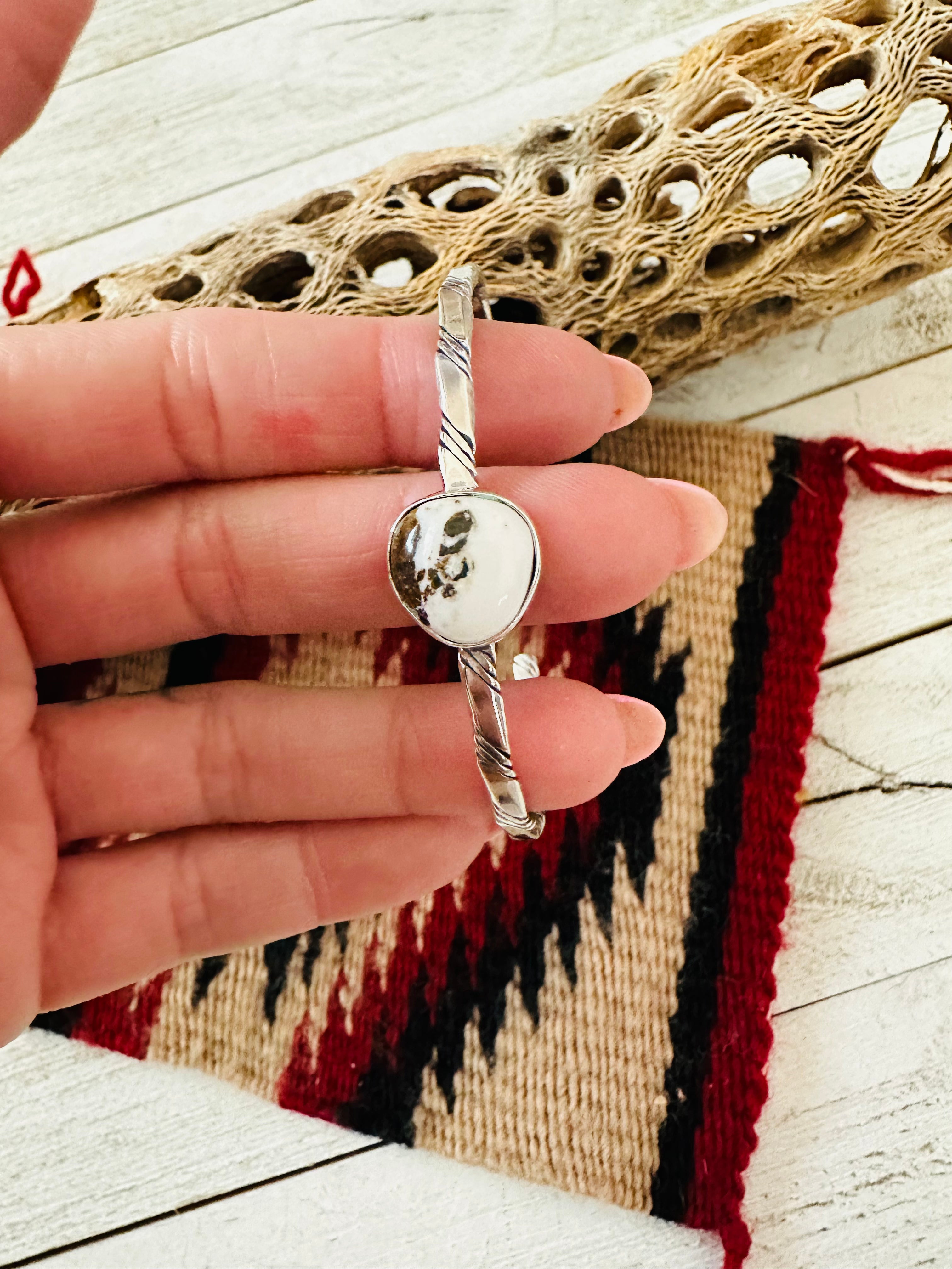 Navajo White Buffalo & Sterling Silver Cuff Bracelet