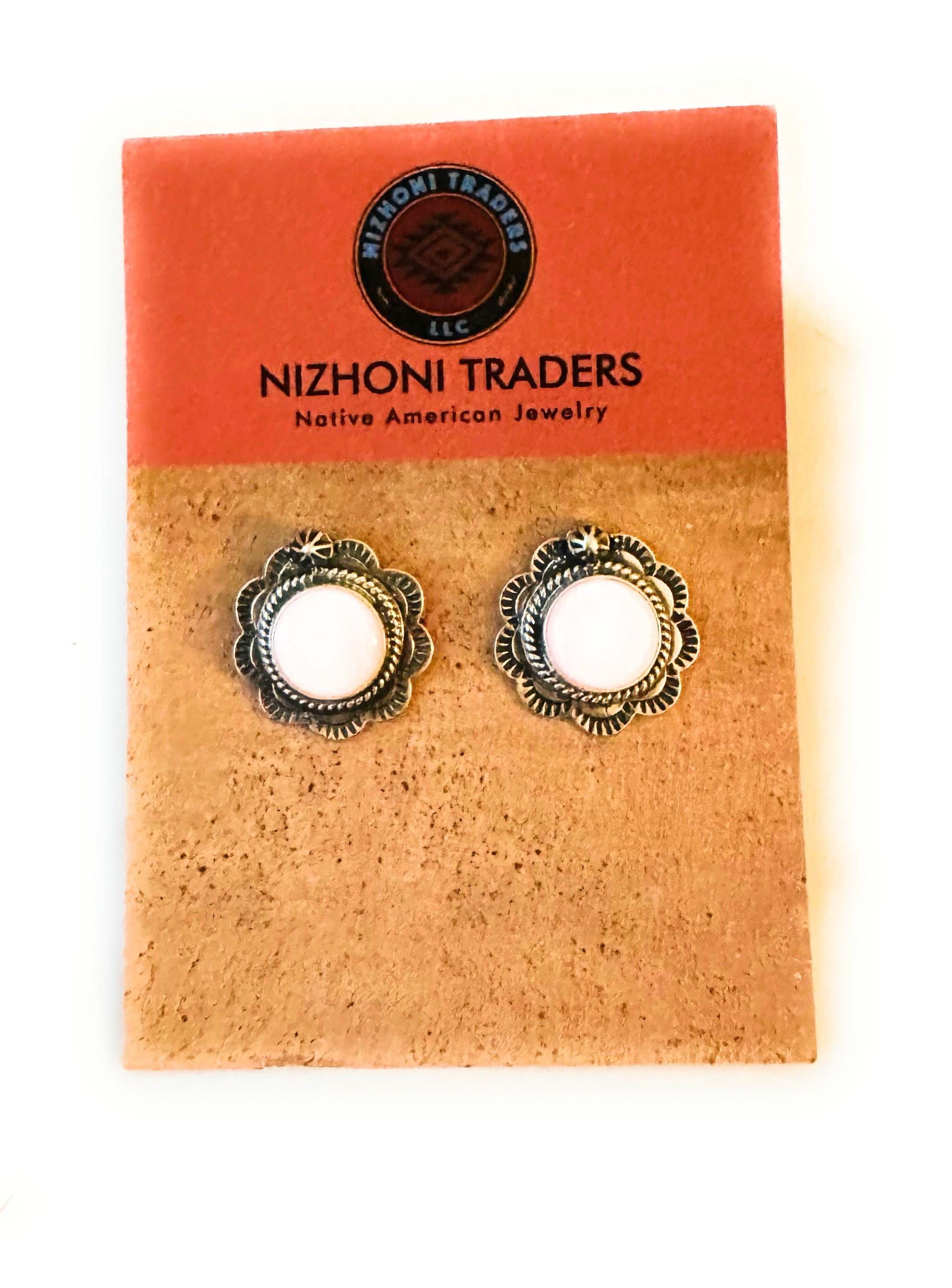 Navajo Queen Pink Conch & Sterling Silver Stud Earrings