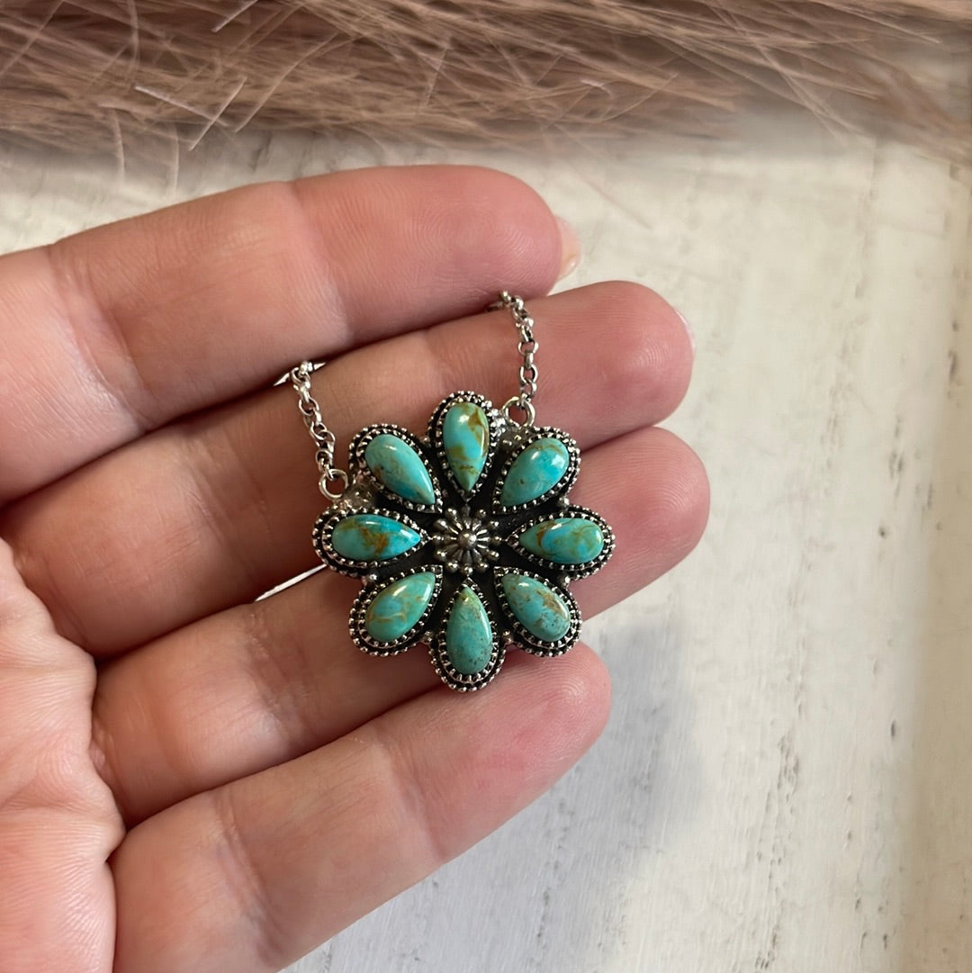 Handmade Sterling Silver & Turquoise Flower Necklace