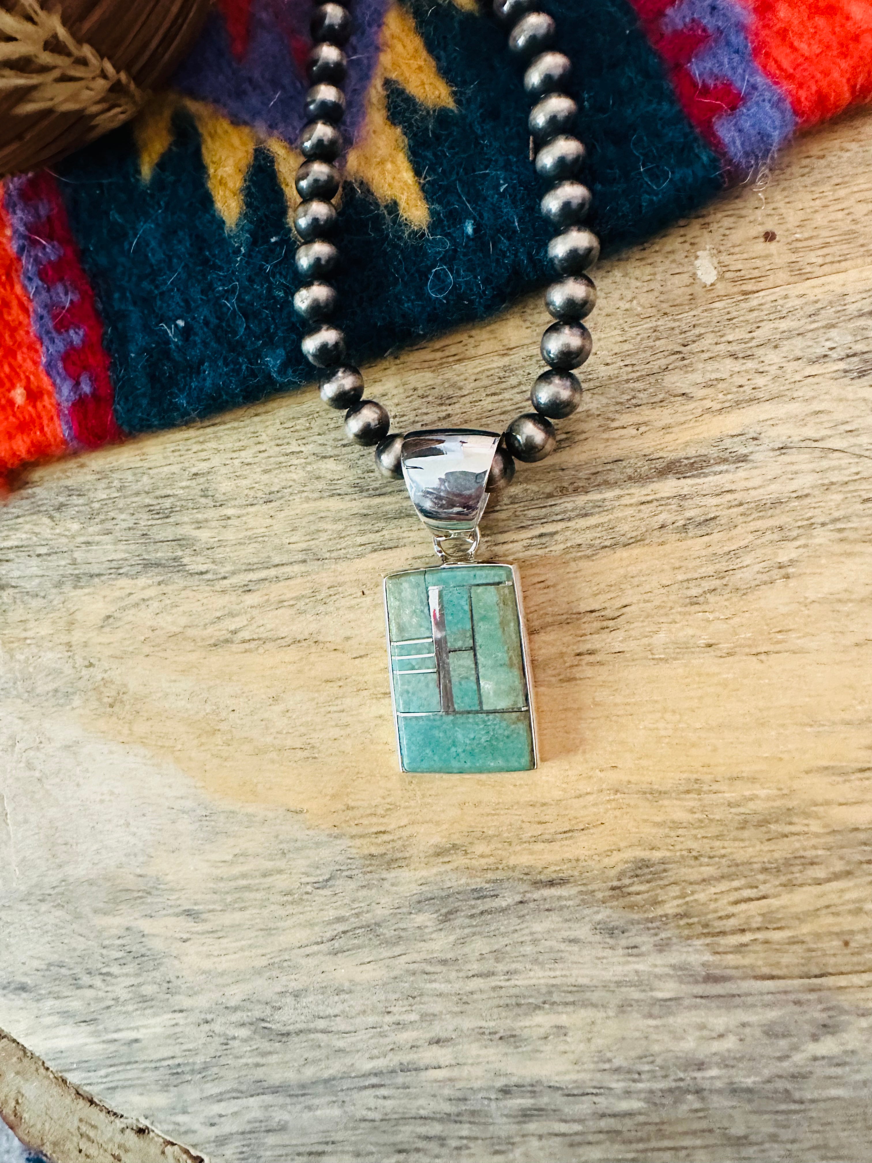 Navajo Turquoise & Sterling Silver Inlay Pendant