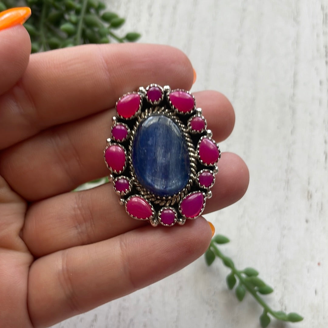 Nizhoni Kyanite, Pink Onyx & Sterling Silver Handmade Ring