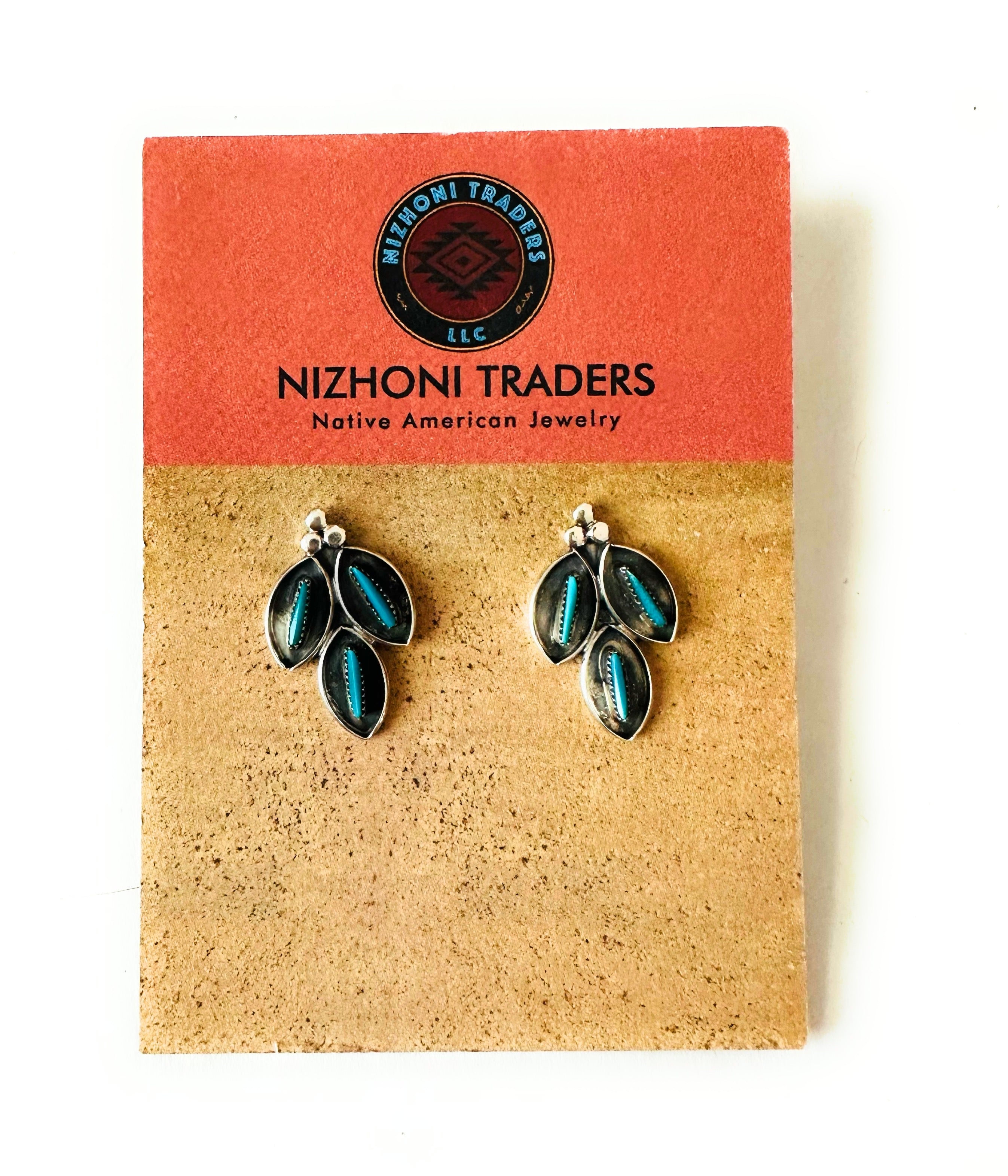 Zuni Turquoise & Sterling Silver Shadowbox Stud Earrings