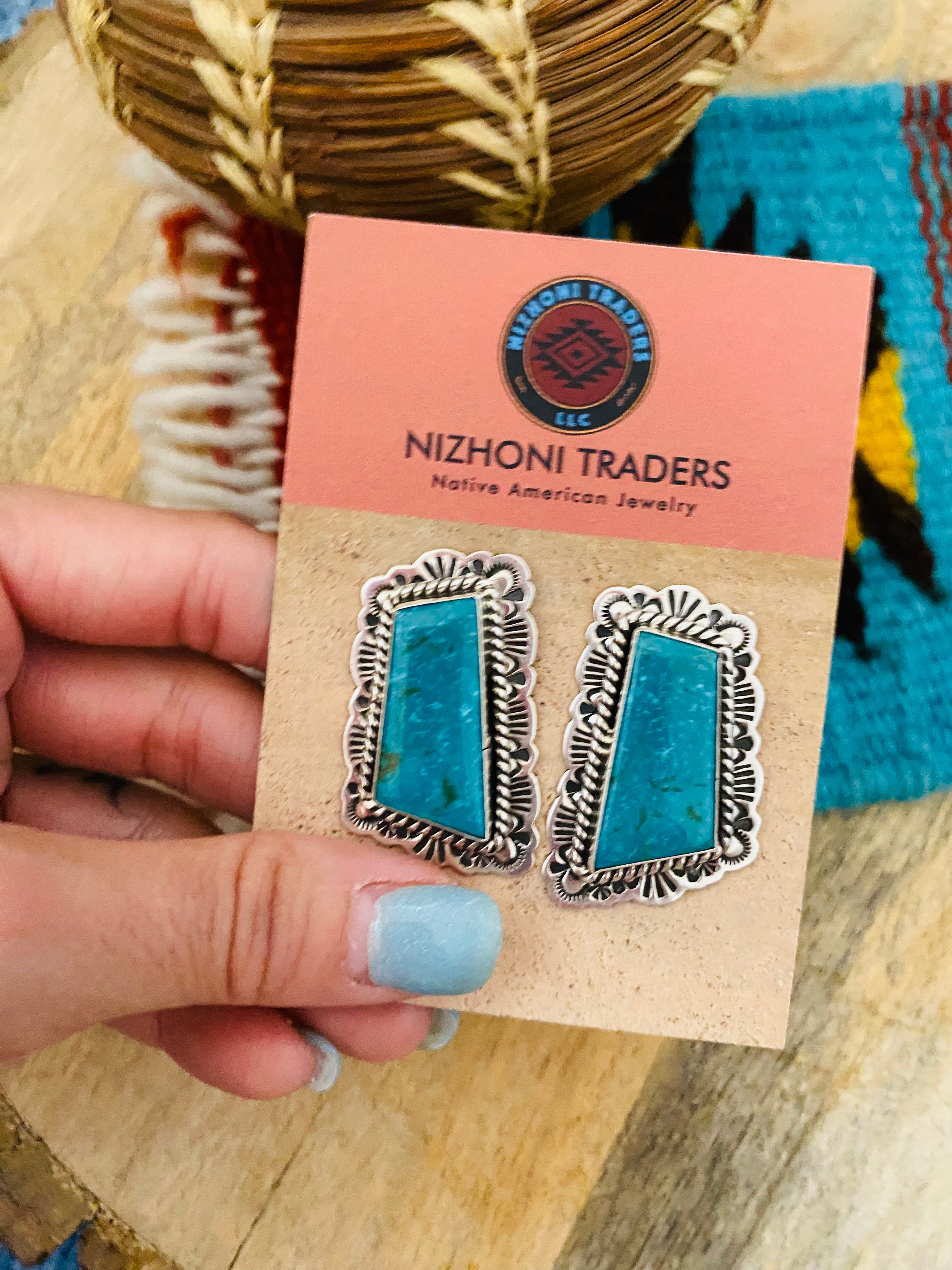 Navajo Sterling Silver & Turquoise Post Earrings