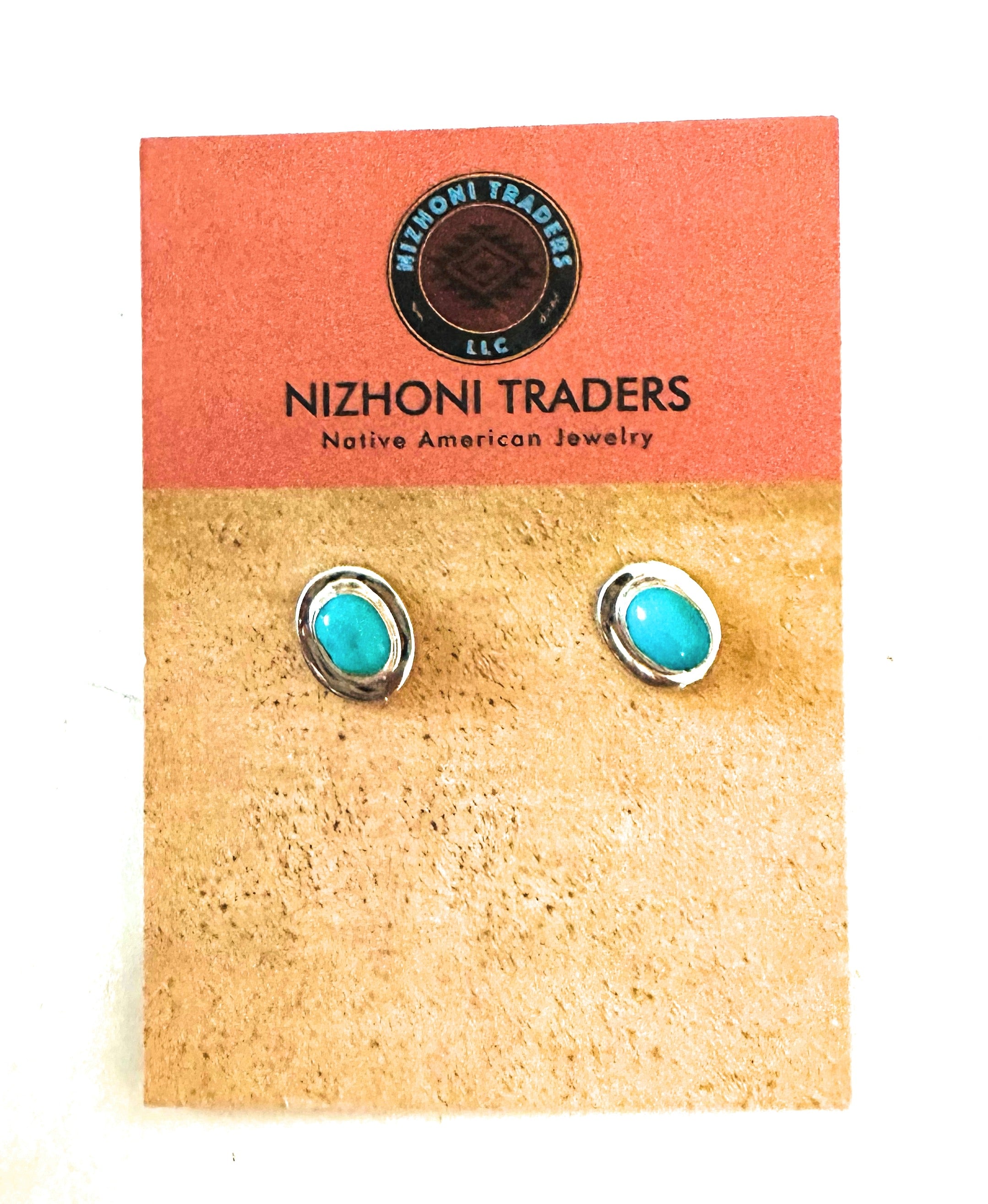 Navajo Turquoise & Sterling Silver Oval Stud Earrings