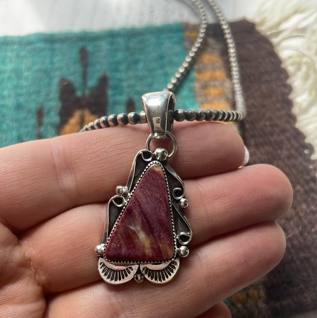 Navajo Sterling Silver And Purple Spiny Triangle Pendant