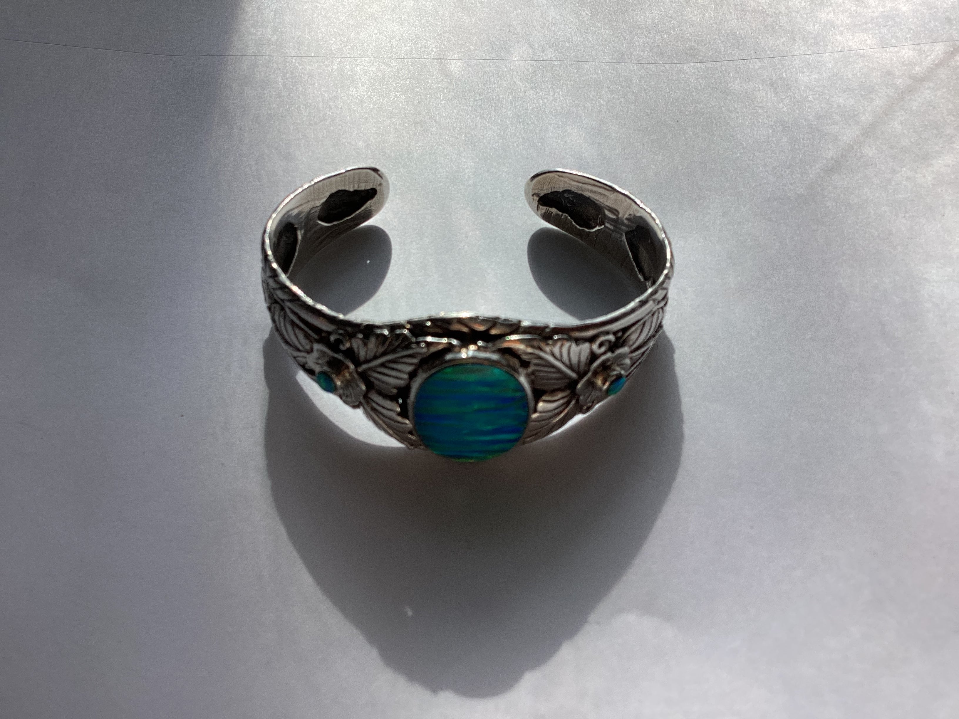 “The Fire Opal Cuff” Sterling Silver Fire Blue Opal Cuff Bracelet