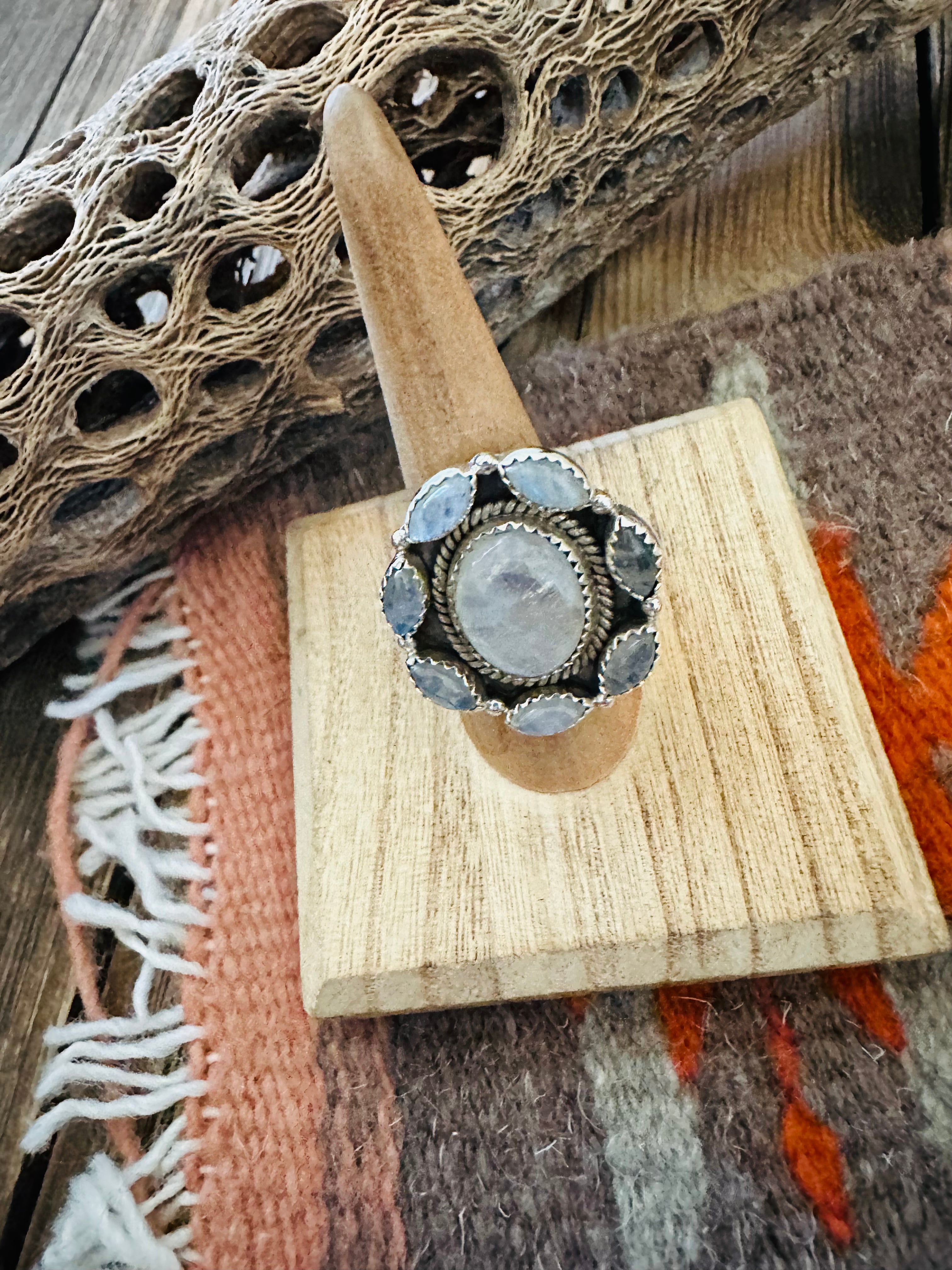 Handmade Sterling Silver & Moon Stone Cluster Adjustable Ring