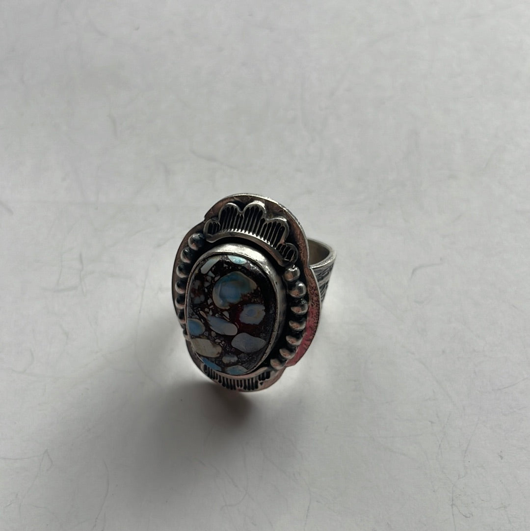 Navajo Turquoise & Sterling Silver Ring Size 7.5 Signed