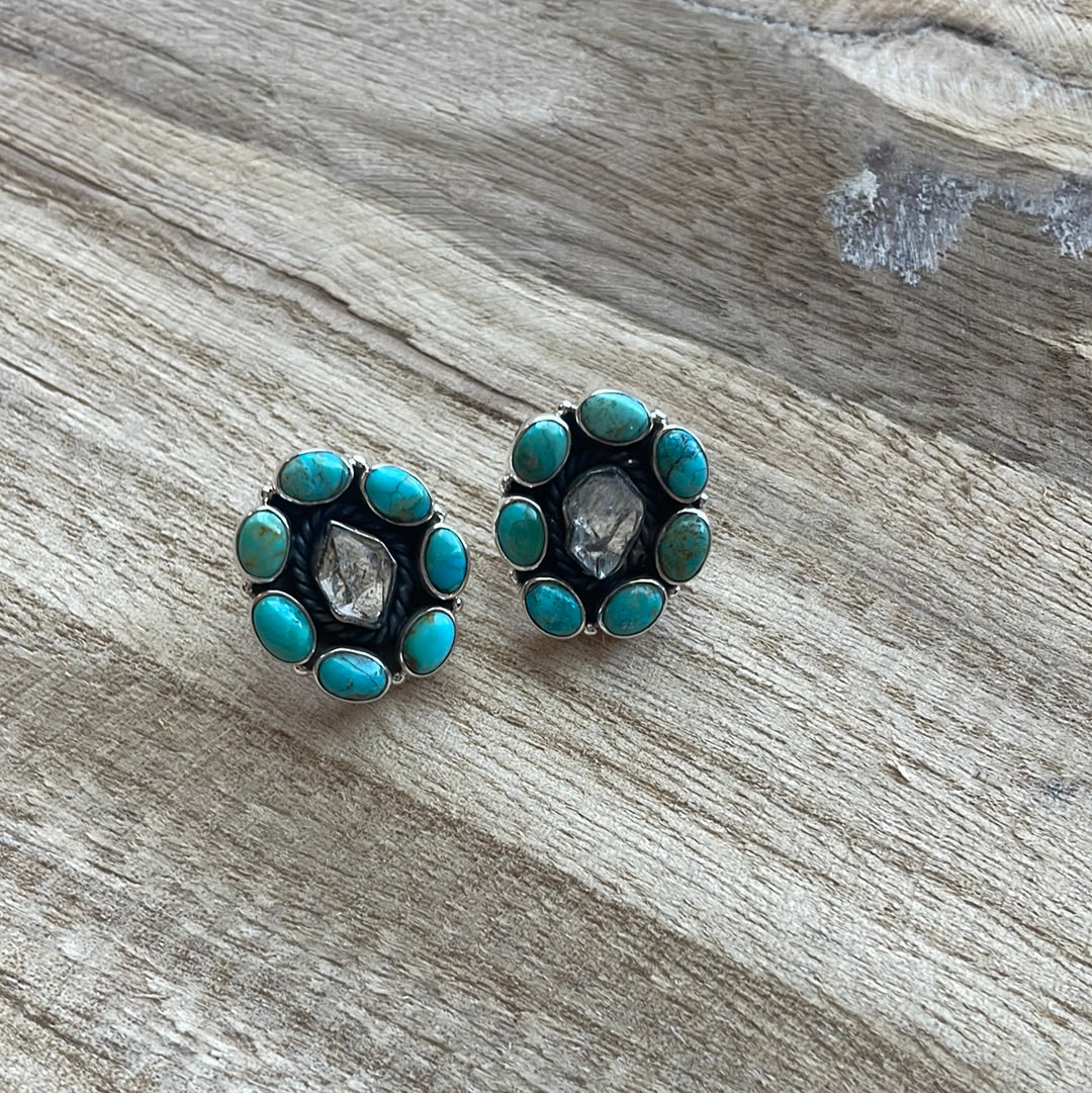 Handmade Turquoise, Herkimer Diamond And Sterling Silver Sedona Earrings Signed Nizhoni