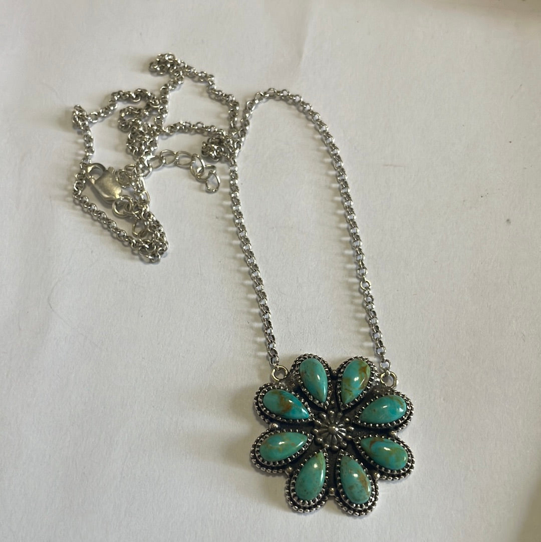 Handmade Sterling Silver & Turquoise Flower Necklace