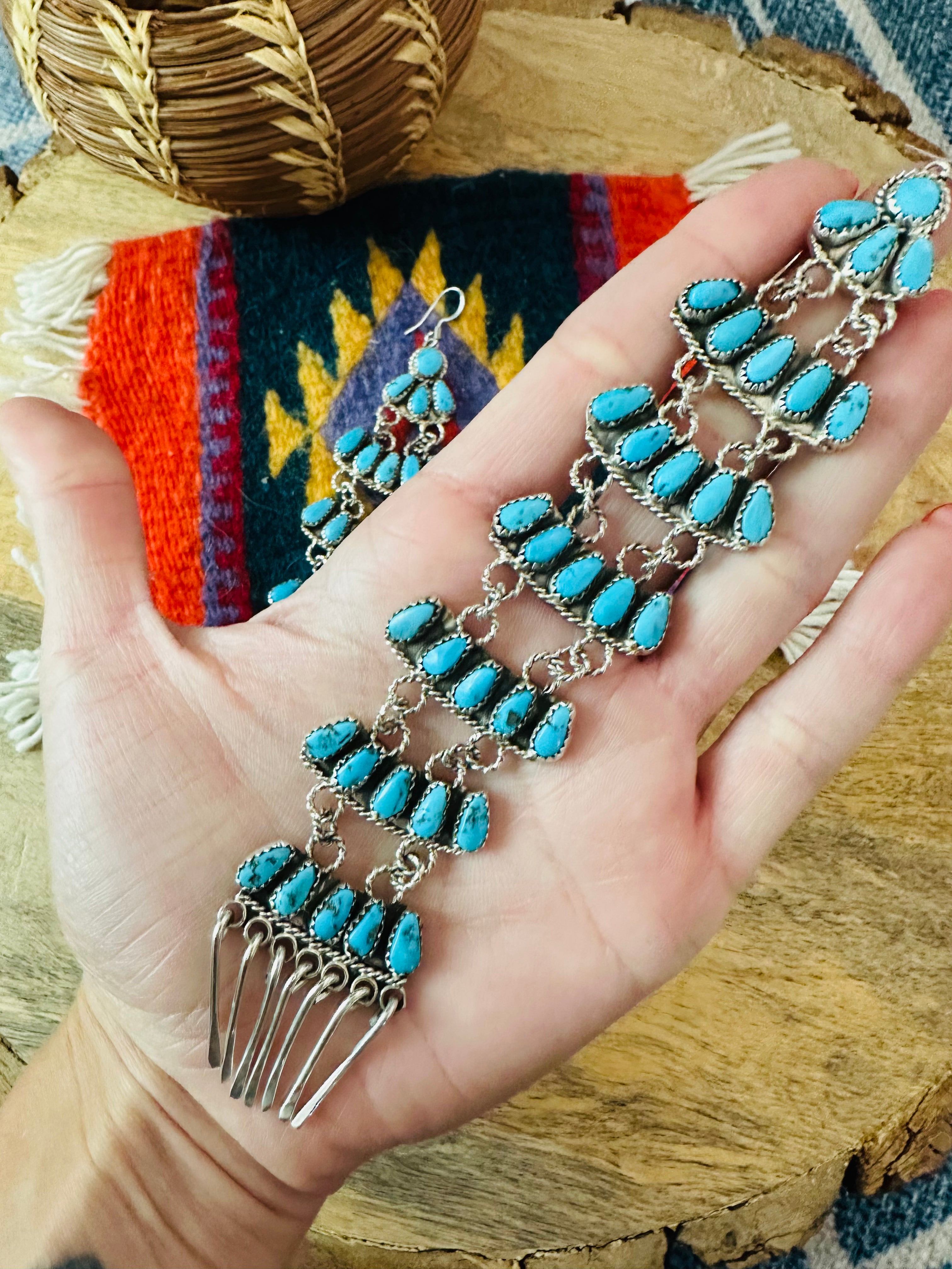 Navajo Turquoise & Sterling Silver Chandelier Dangle Earrings