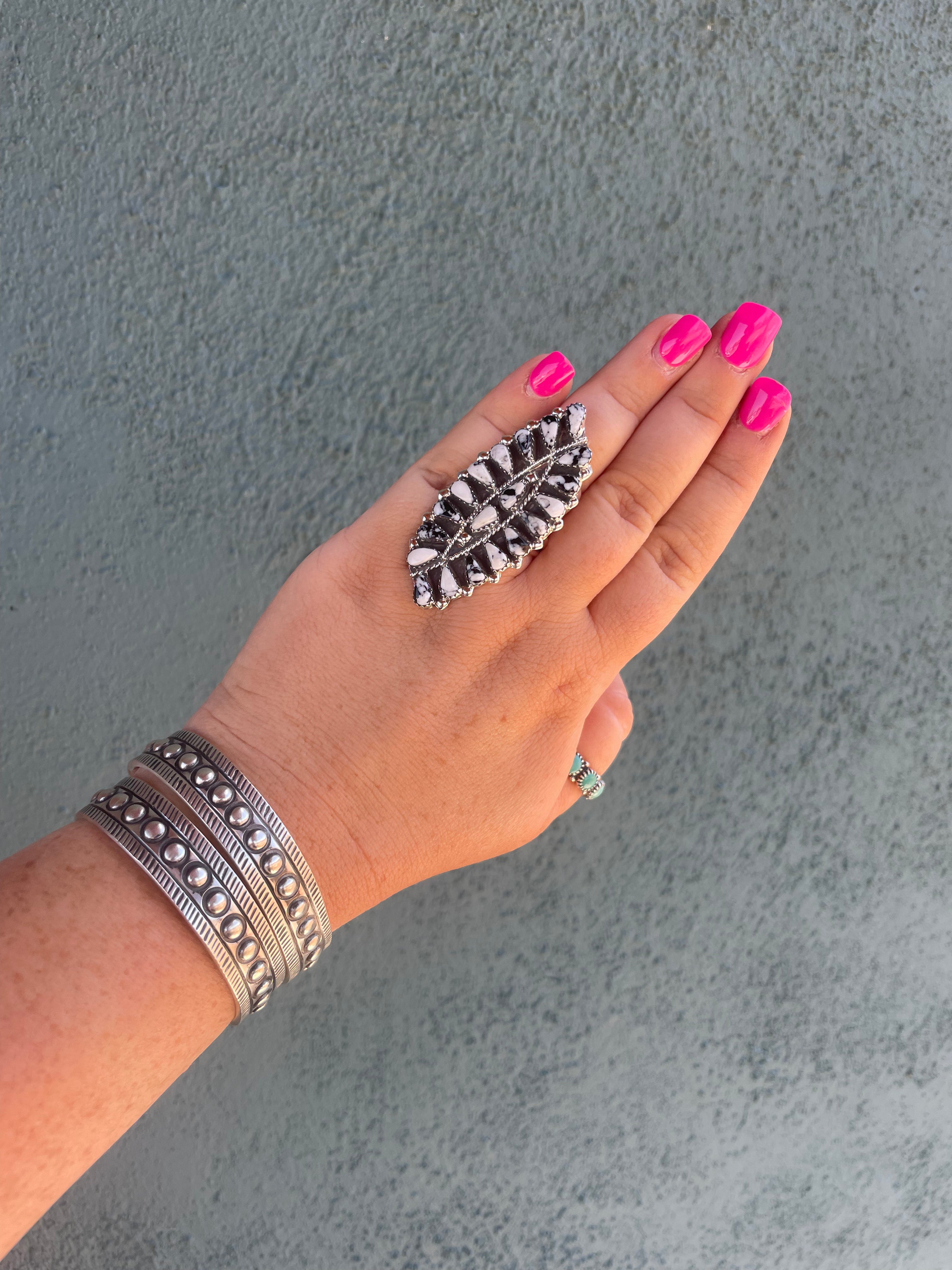 Navajo Sterling Silver & White Buffalo Cluster Ring