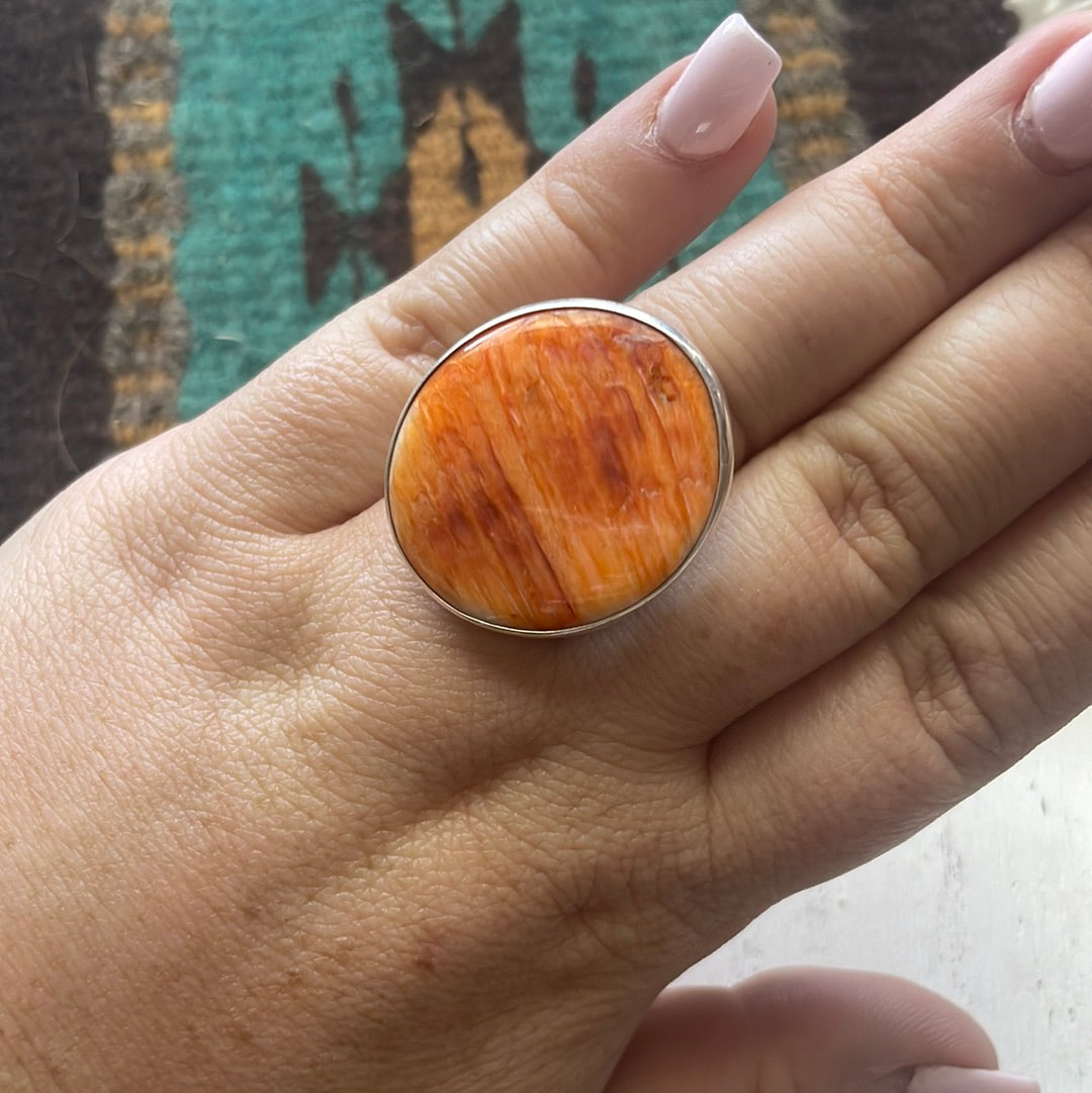 Navajo Sterling Silver & Orange Spiny Ring Size 7