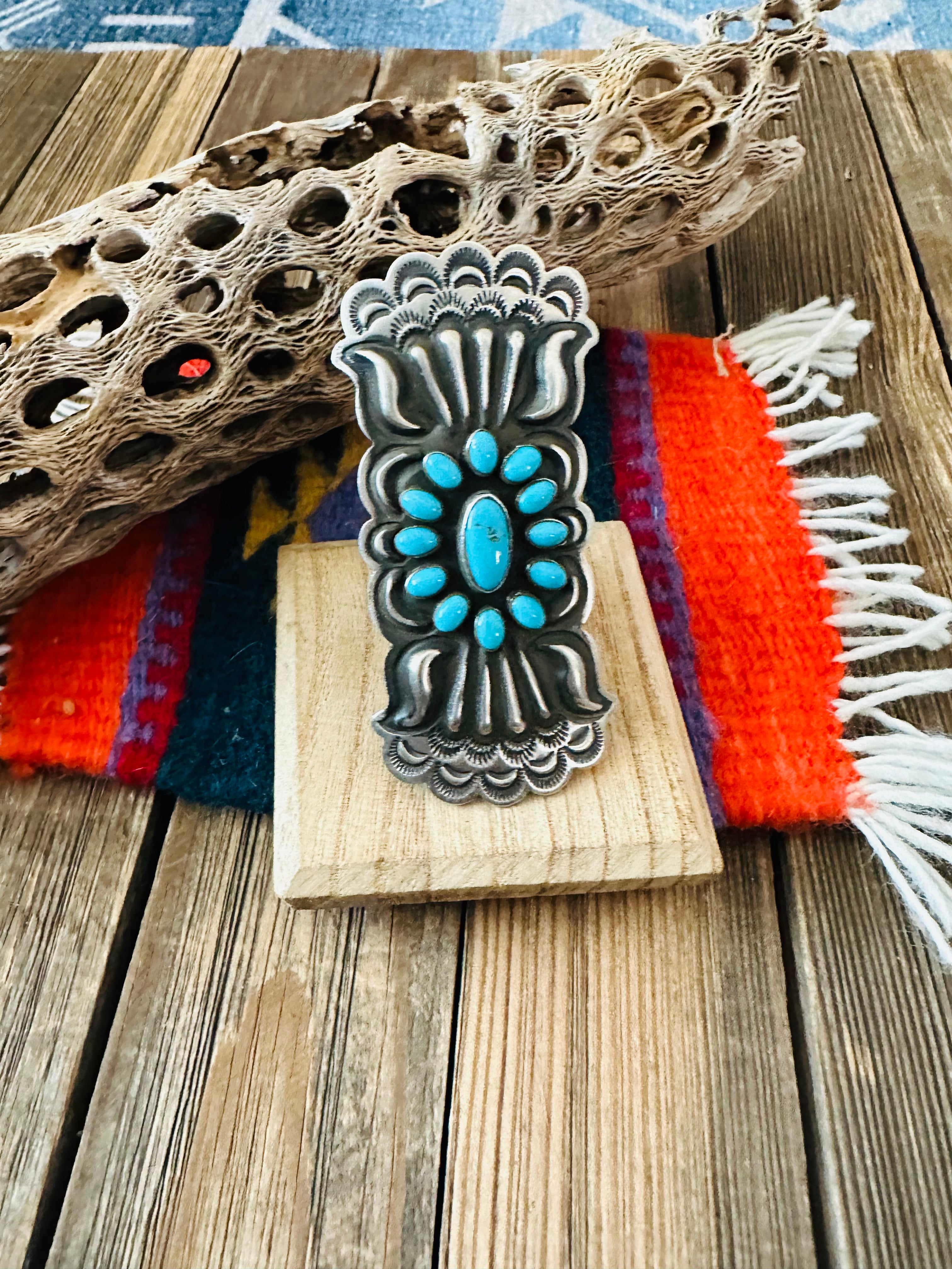 Navajo Turquoise and Sterling Silver Adjustable Concho Ring