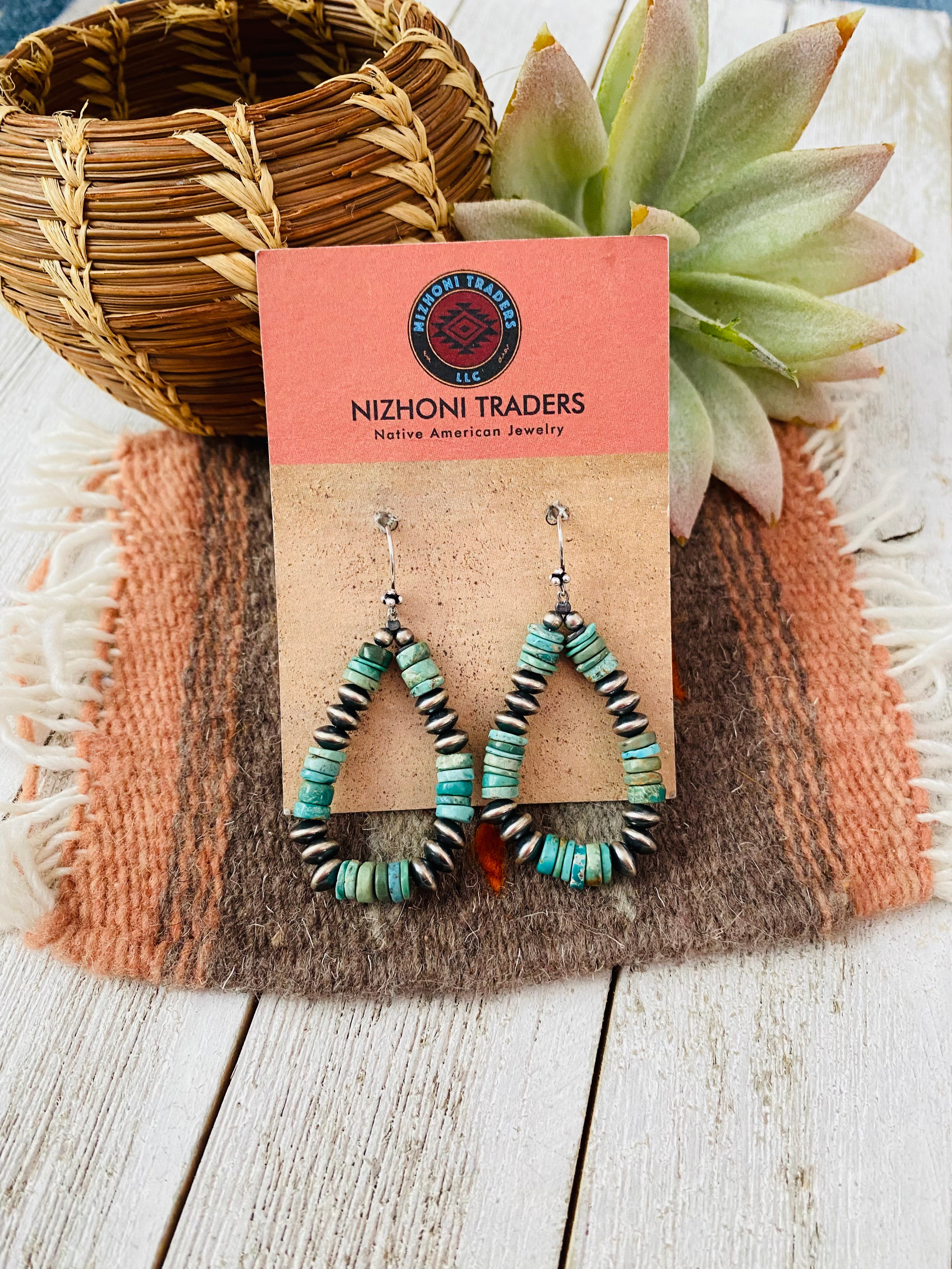 Handmade Turquoise And Sterling Silver Beaded Dangle Earrings