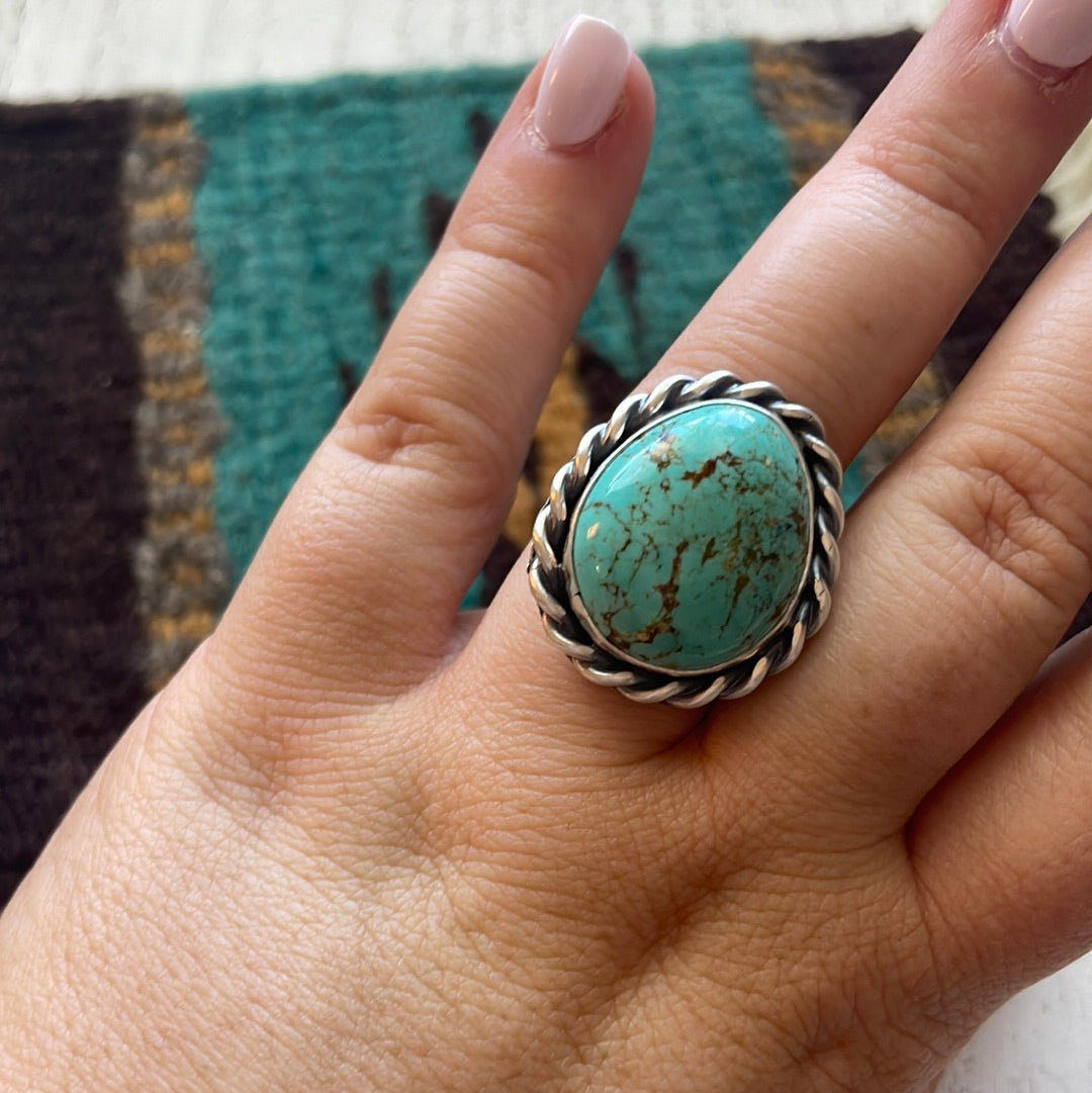 Navajo Turquoise Sterling Silver Oval Ring Size 6.5 Signed