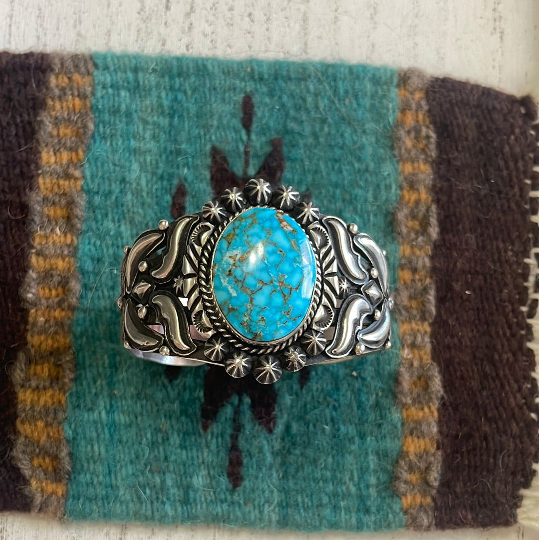 Navajo Turquoise & Sterling Silver Cuff Bracelet Signed Rick Werito