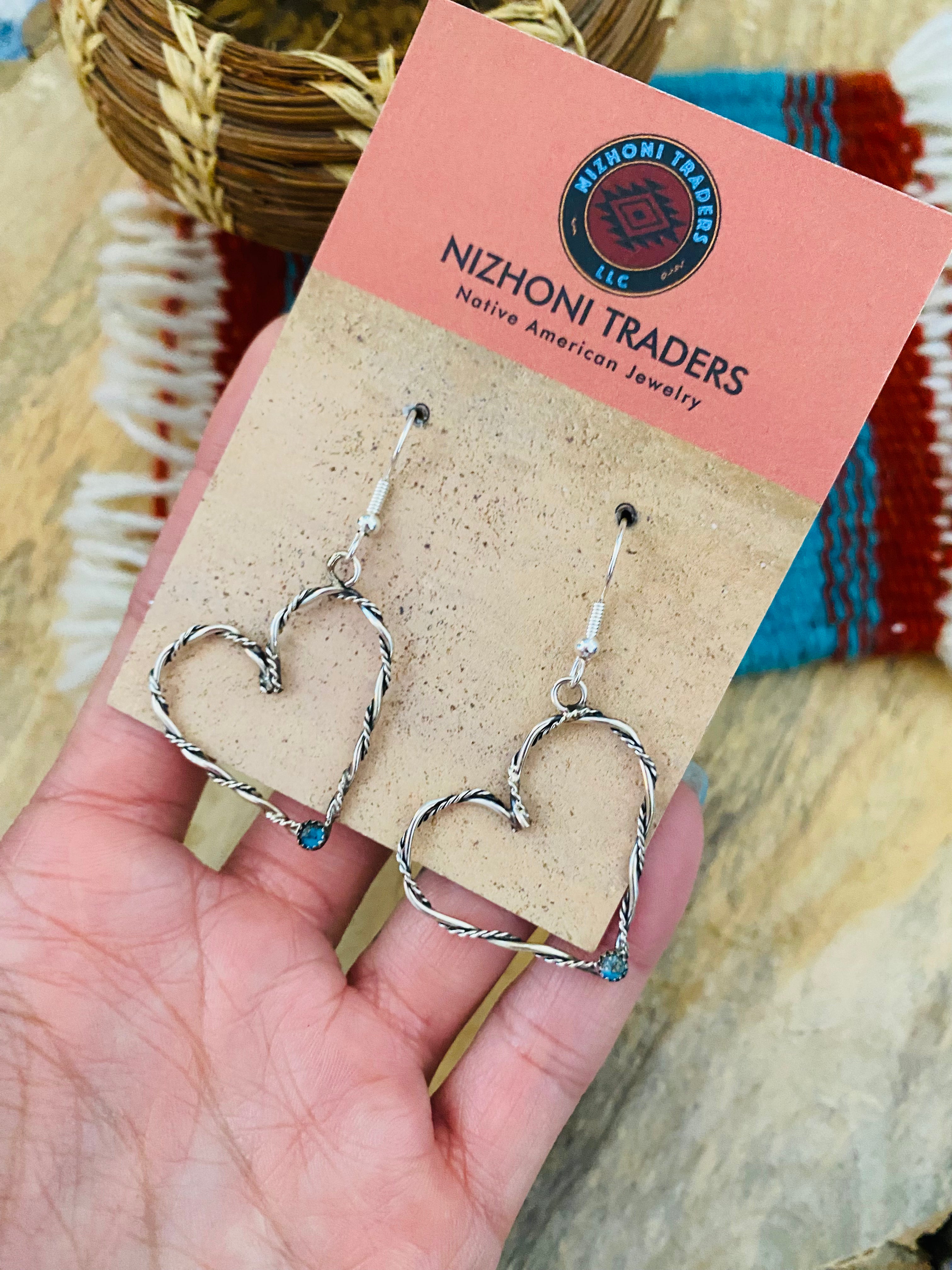 Handcrafted Turquoise & Sterling Silver Heart Dangle Earrings