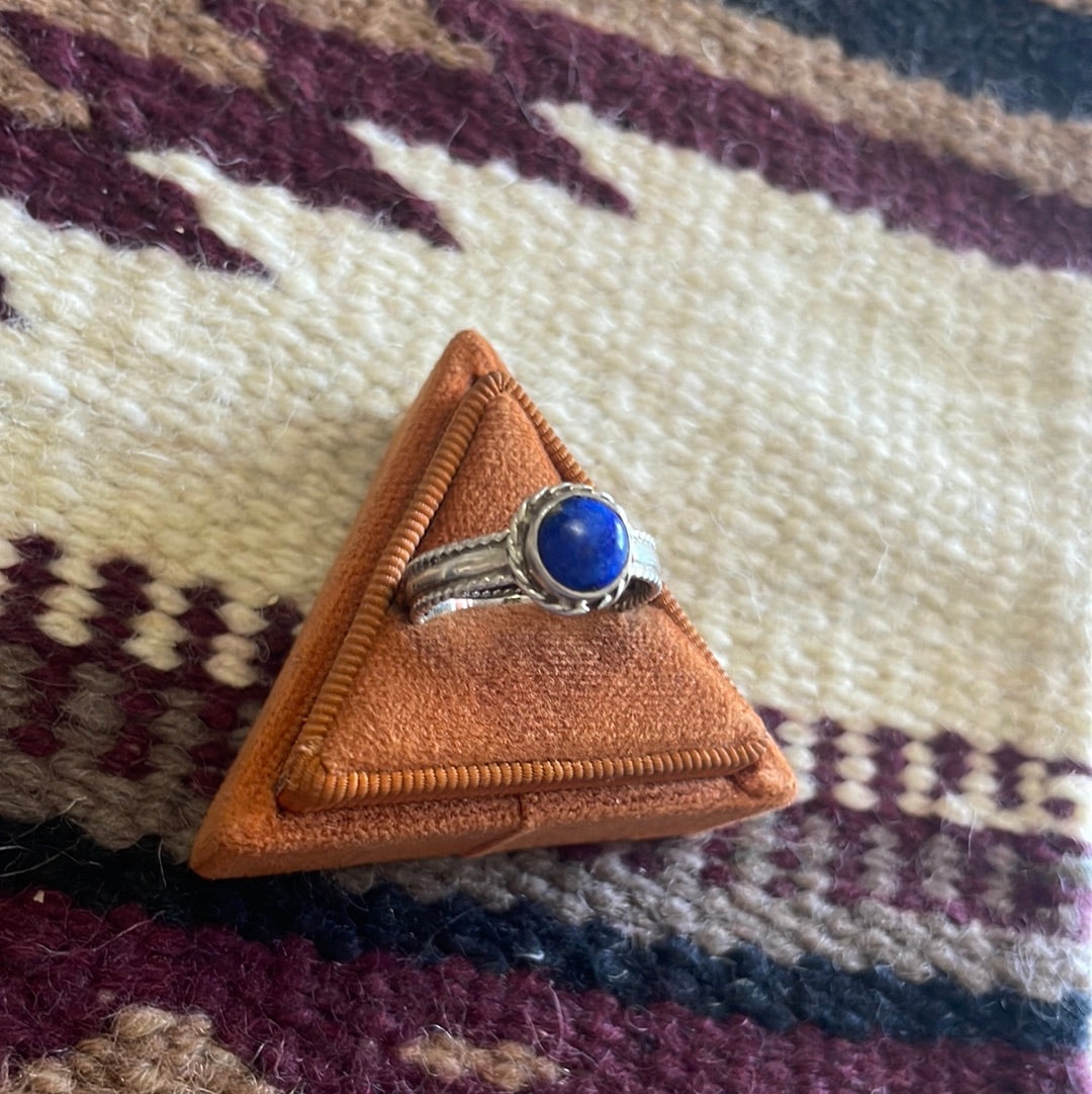 Navajo Lapis & Sterling Silver Double Braided Ring