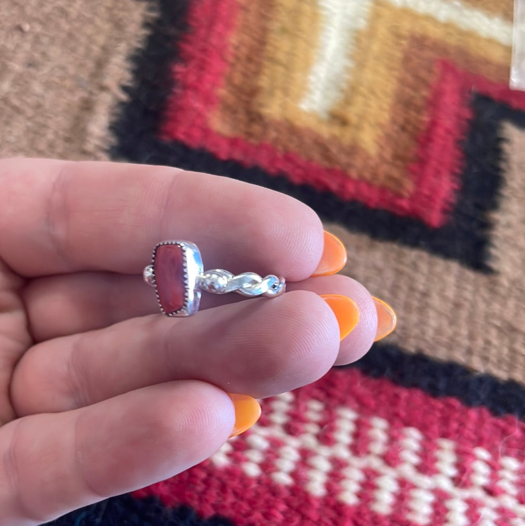 Navajo Coral Sterling Silver Braided Ring