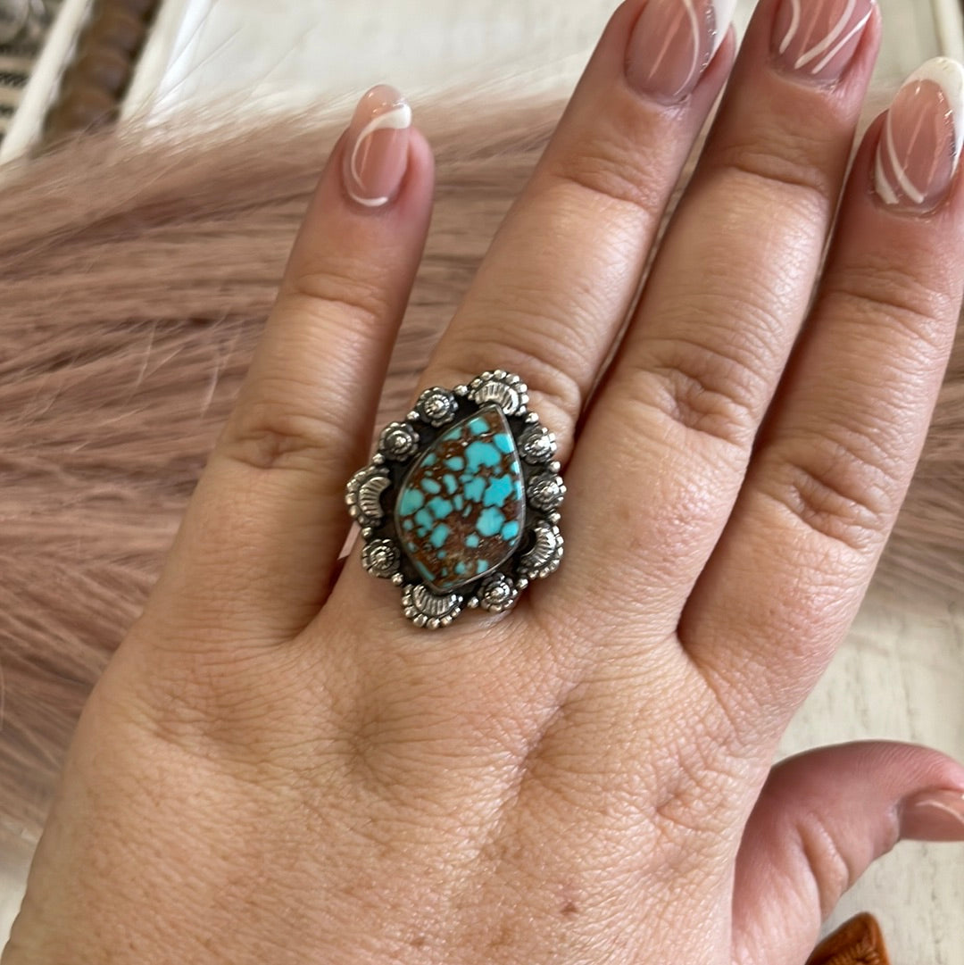 Handmade Sterling Silver &  Turquoise Adjustable Ring Signed Nizhoni