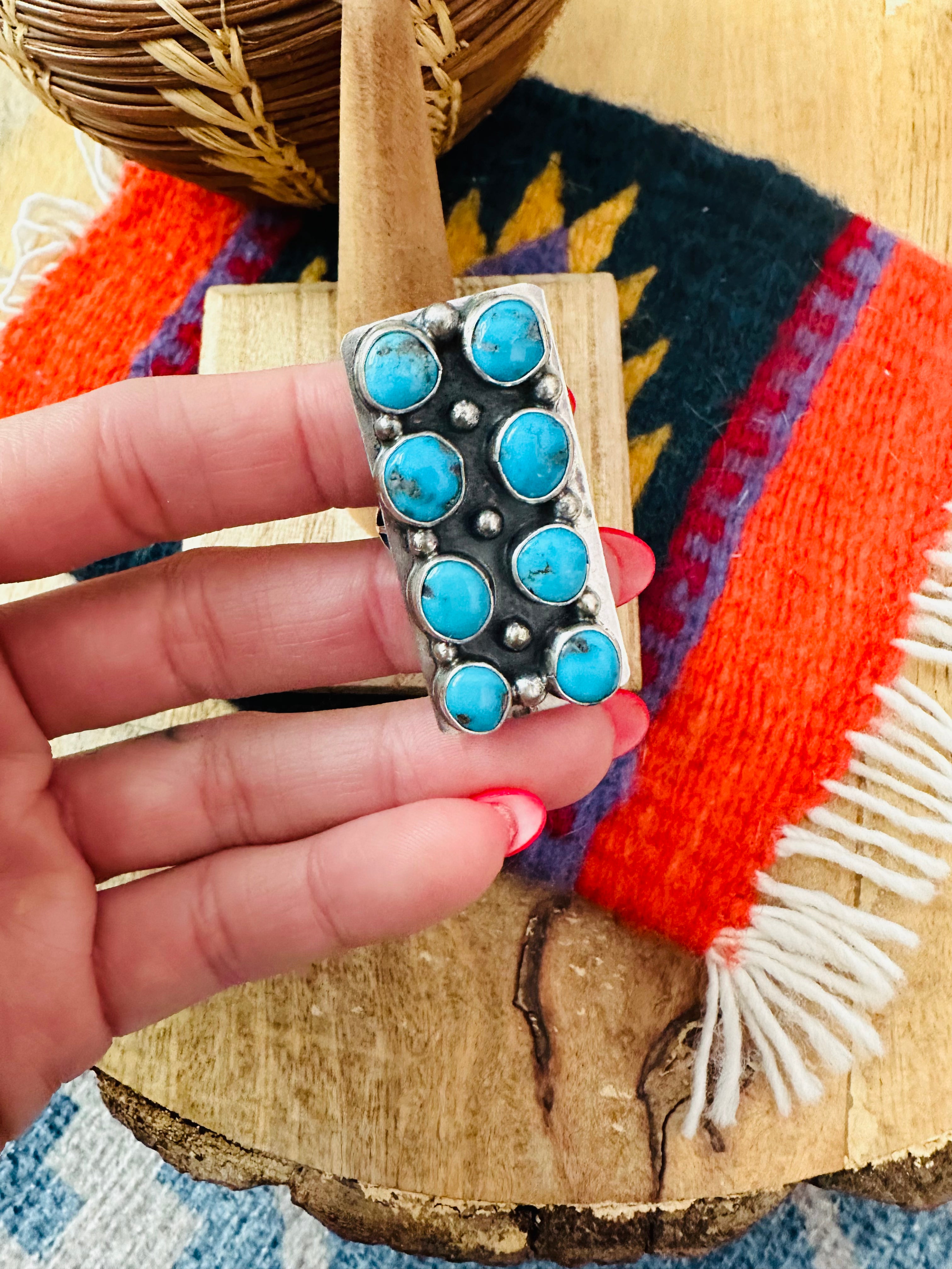 Navajo Sterling Silver & Kingman Turquoise Ring Signed