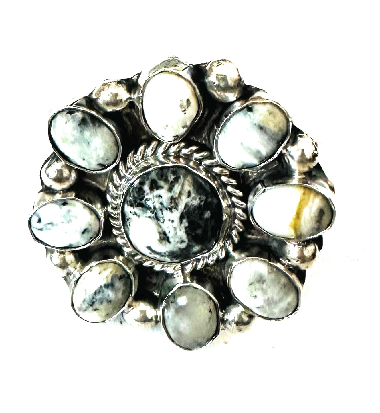 Navajo Sterling Silver And White Buffalo Cluster Adjustable Ring