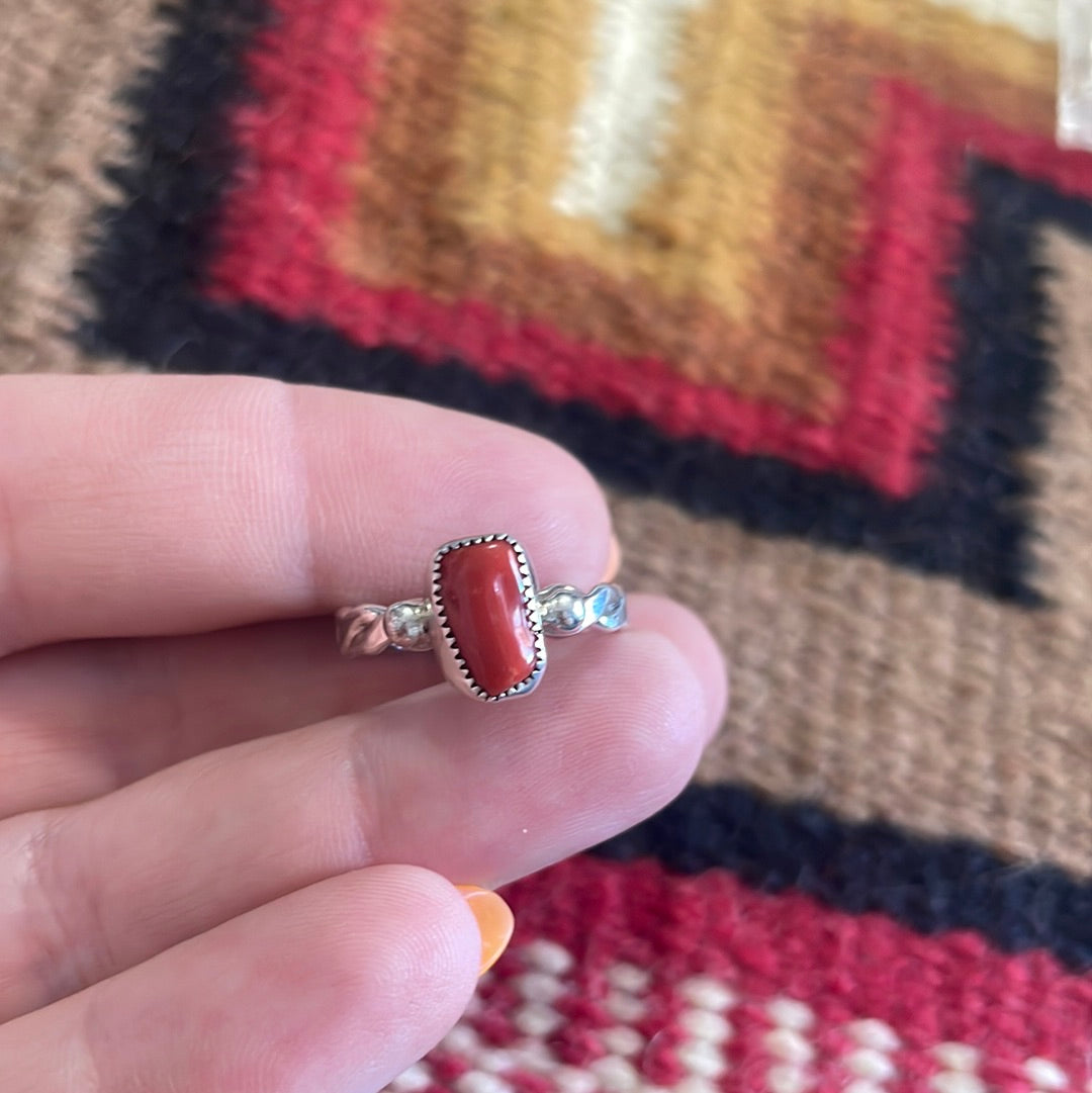 Navajo Coral Sterling Silver Braided Ring