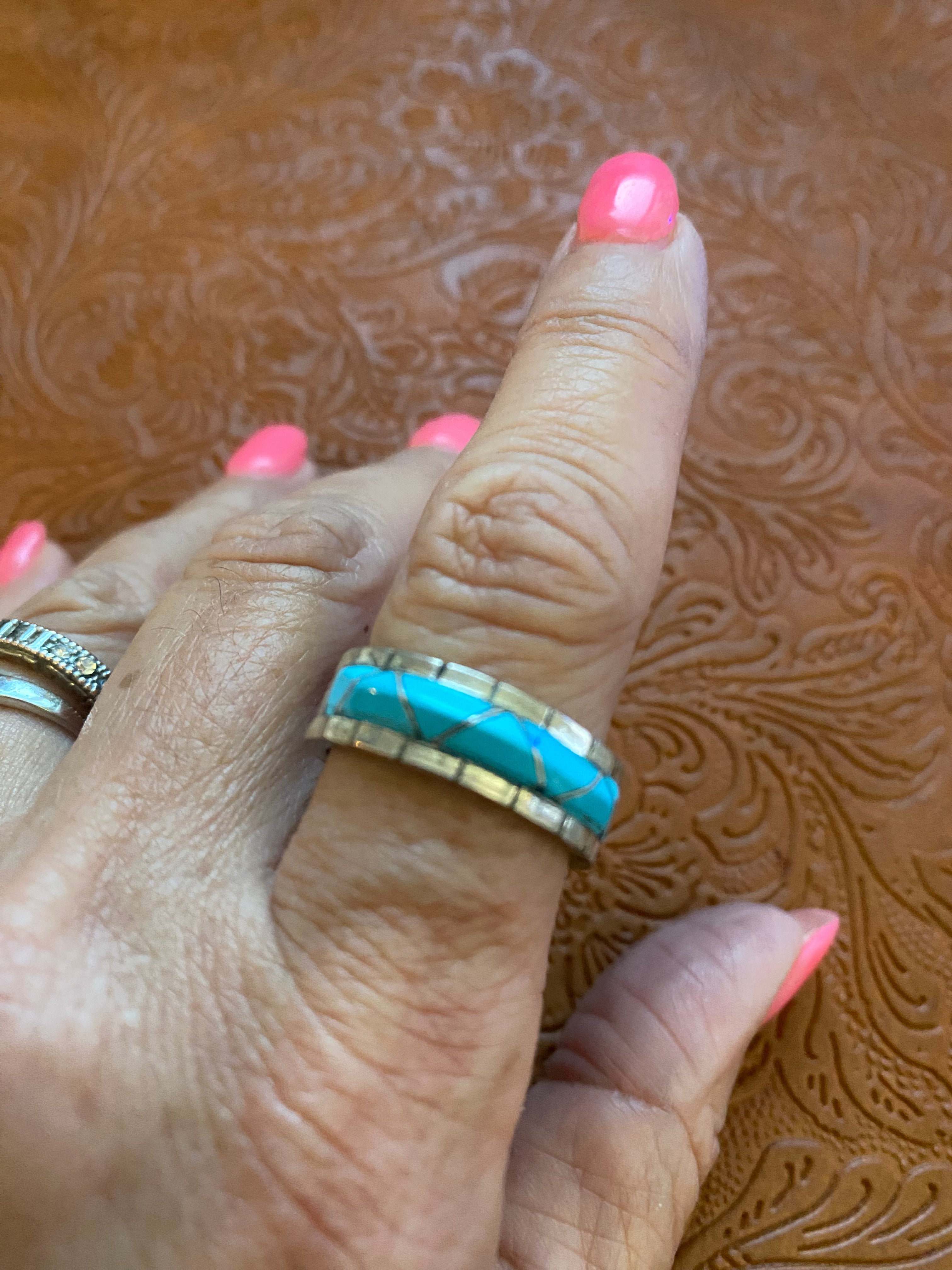 Zuni Sterling Silver & Turquoise Wedding Inlay Band