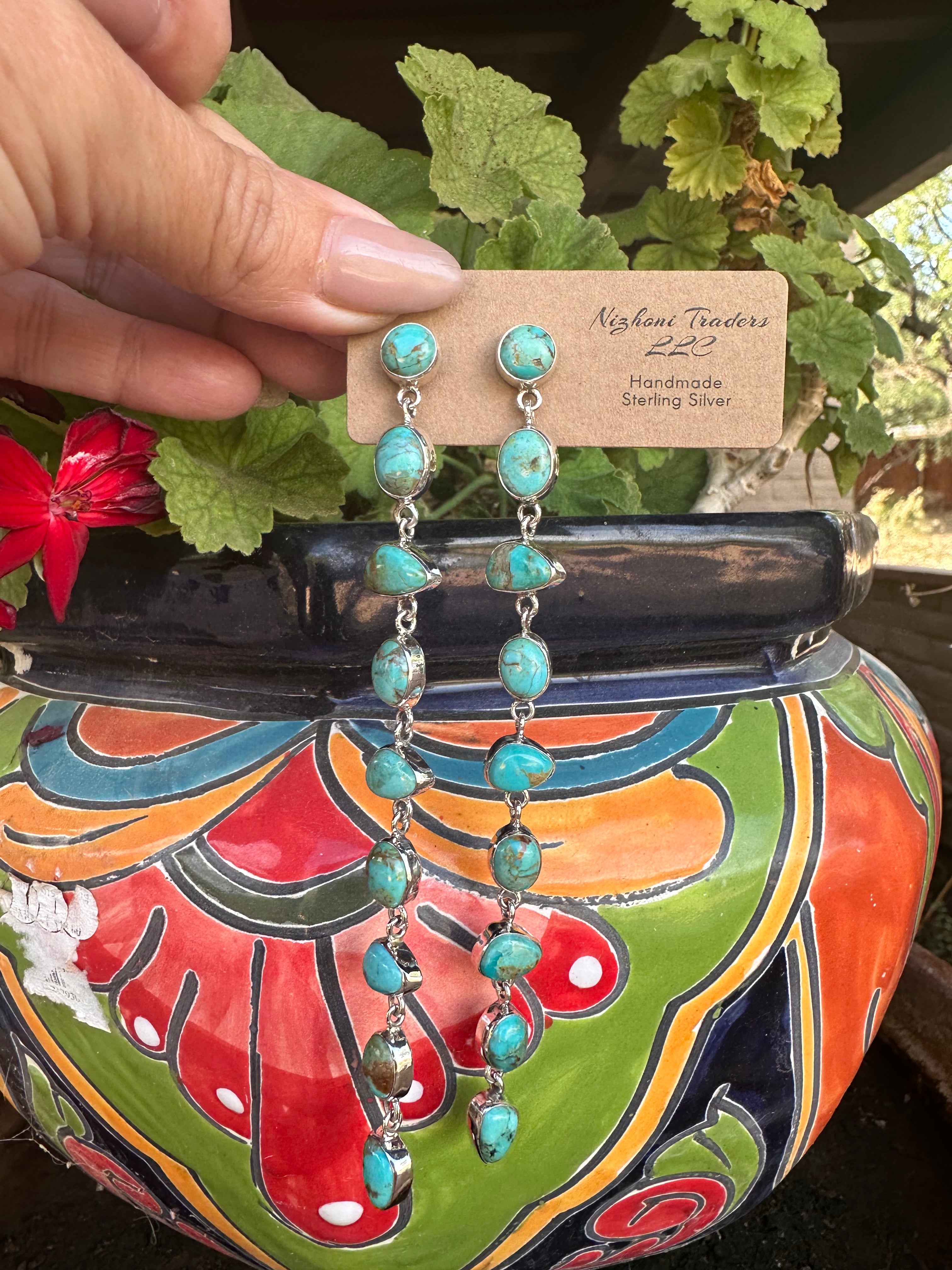 Cassidy Collection Handmade Honky Tonk Natural Royston  Turquoise and Sterling Silver Dangles