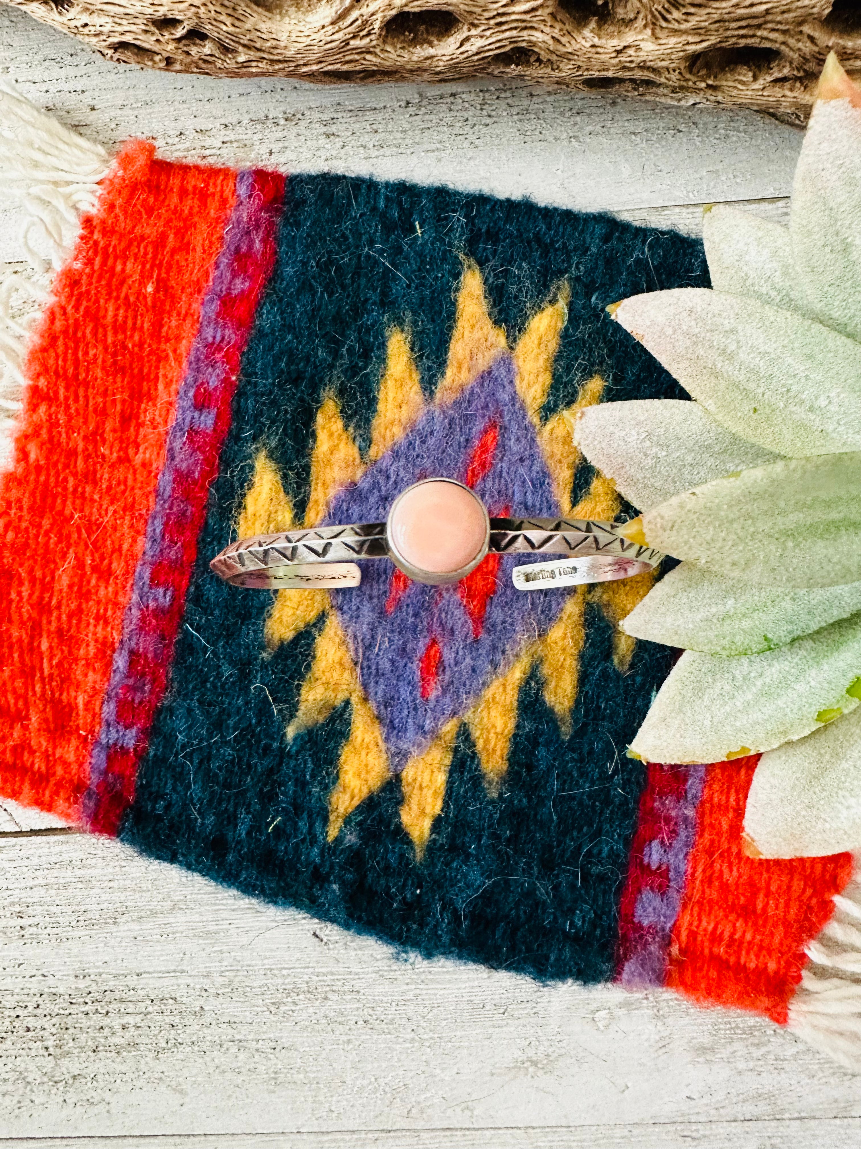 Navajo Queen Pink Conch Shell & Sterling Silver Cuff Bracelet