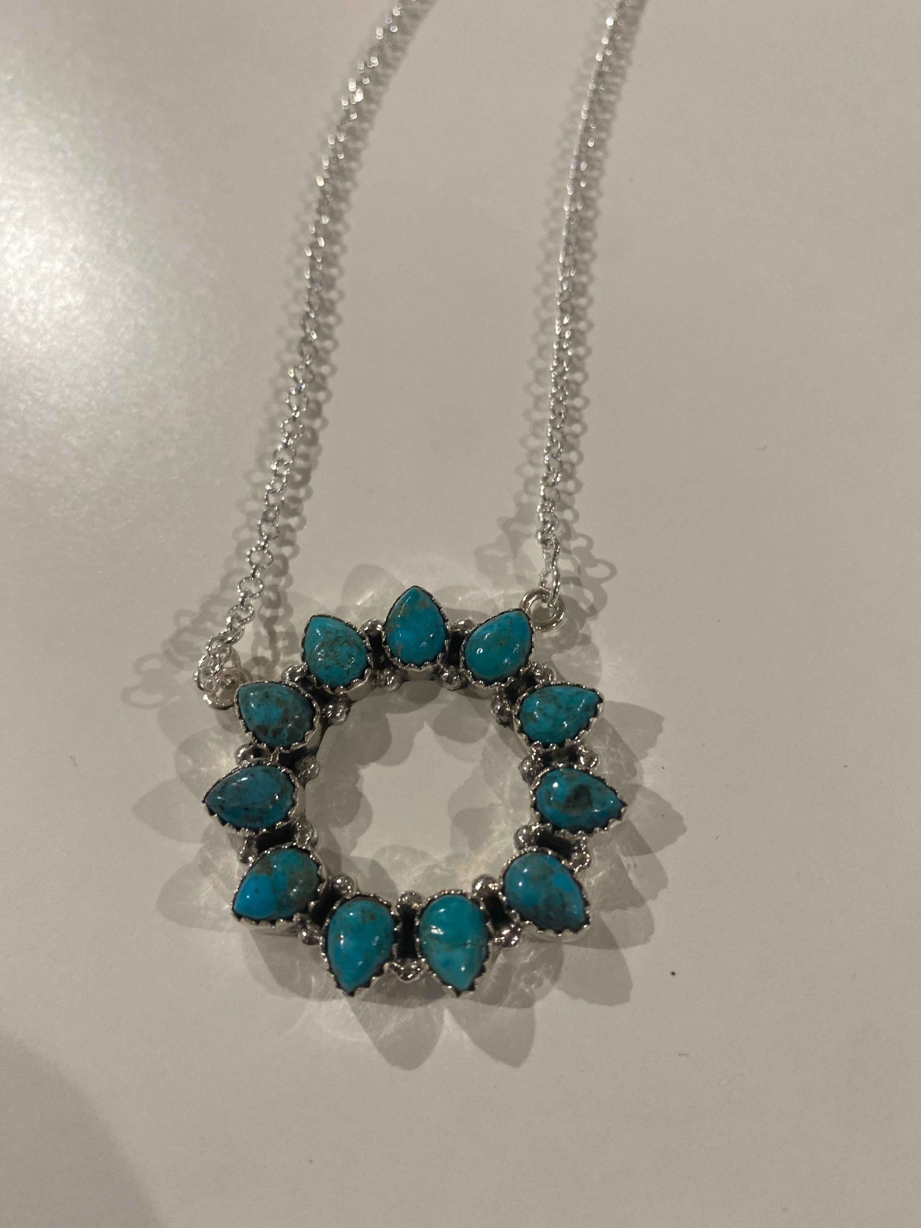 Handmade Sterling Silver and Kingman Turquoise Round Necklace