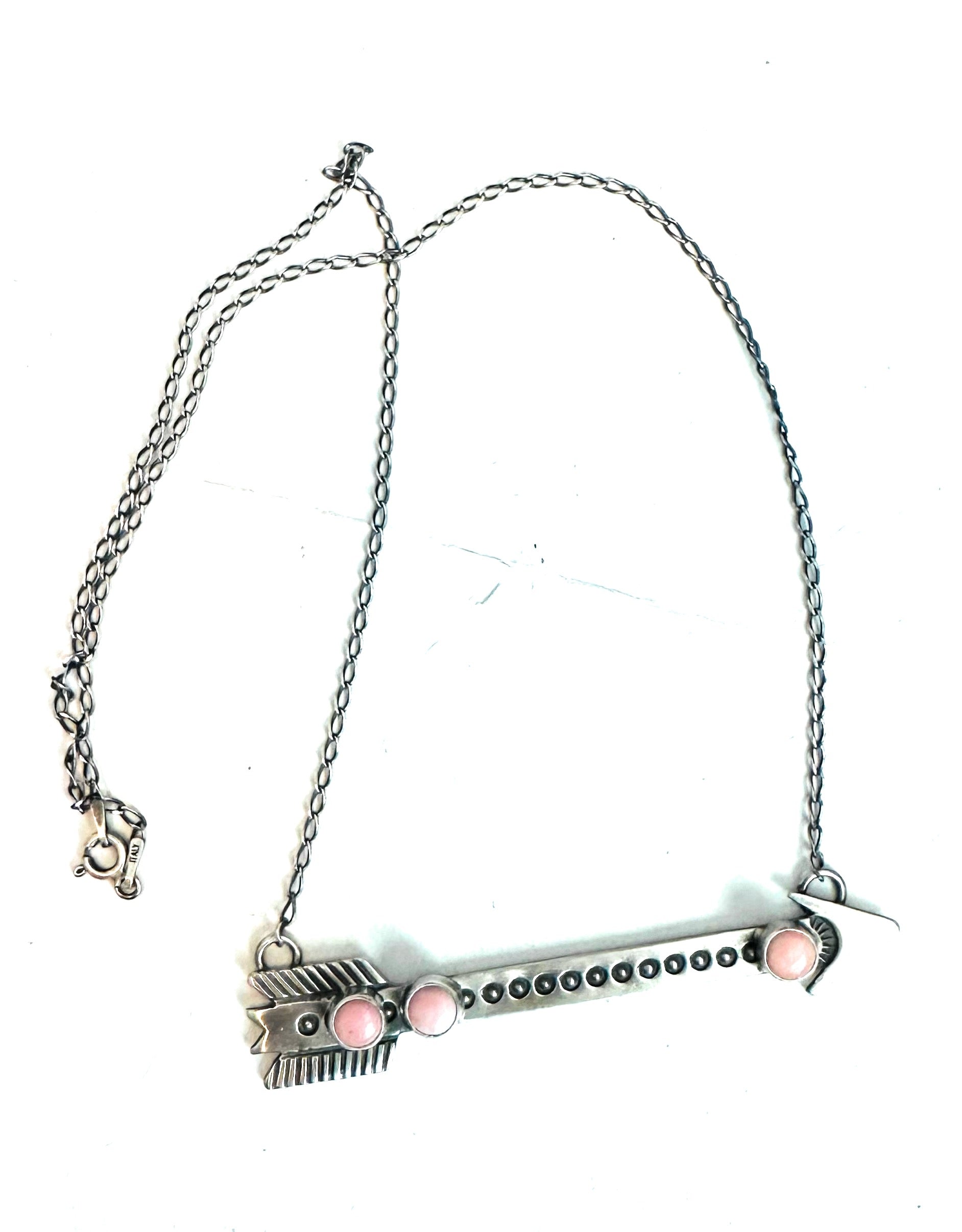 Navajo Sterling Silver & Queen Pink Conch Shell Arrow Necklace