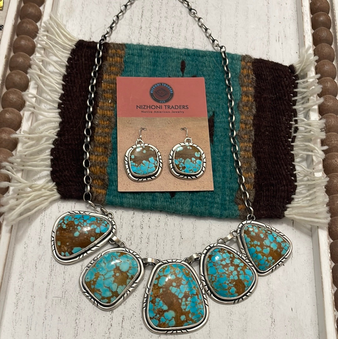 Navajo Number 8 Turquoise & Sterling Silver Set Signed Larry Kale