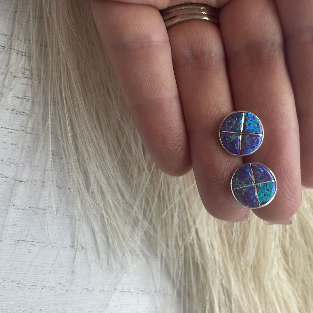 Navajo Purple Opal Inlay & Sterling Silver Stud Earrings