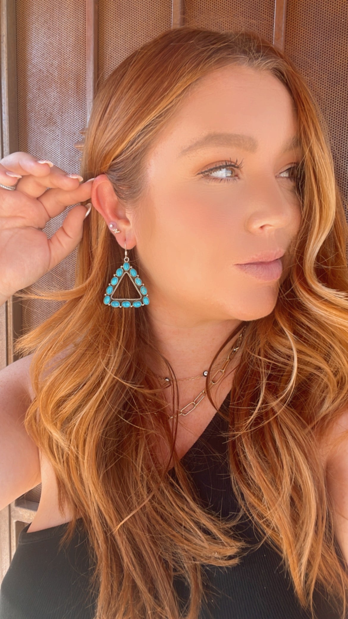 Nizhoni Traders LLC Beautiful Handmade Sleeping Beauty Turquoise Triangle Wire Dangle Earrings by Dan Dobson