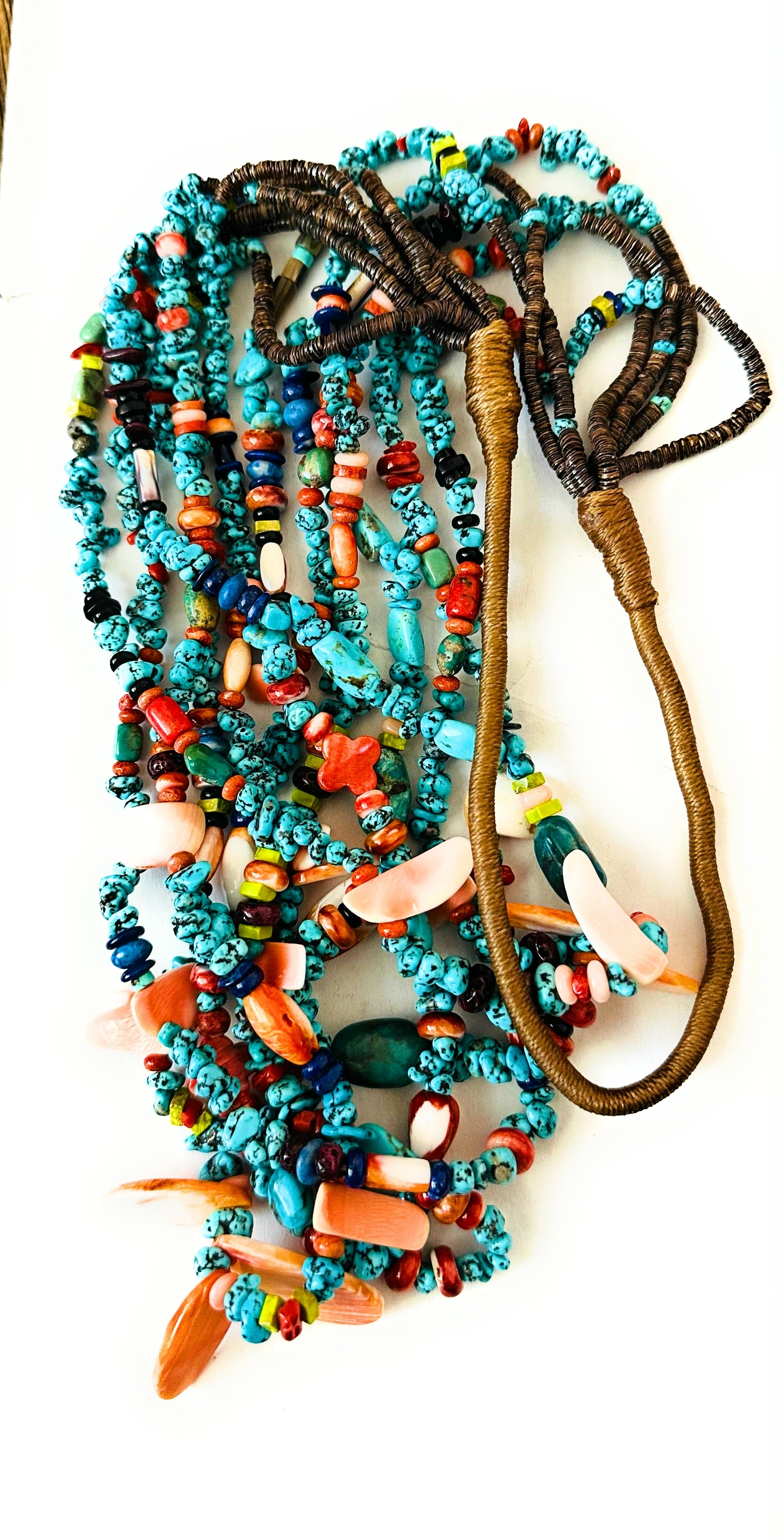 Santo Domingo Multi Stone & Heishi Six Strand Beaded Necklace