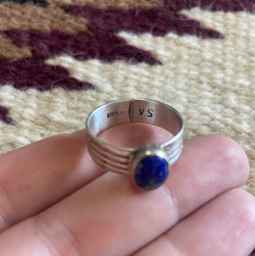 Navajo Sterling Silver Oval Lapis Band Ring