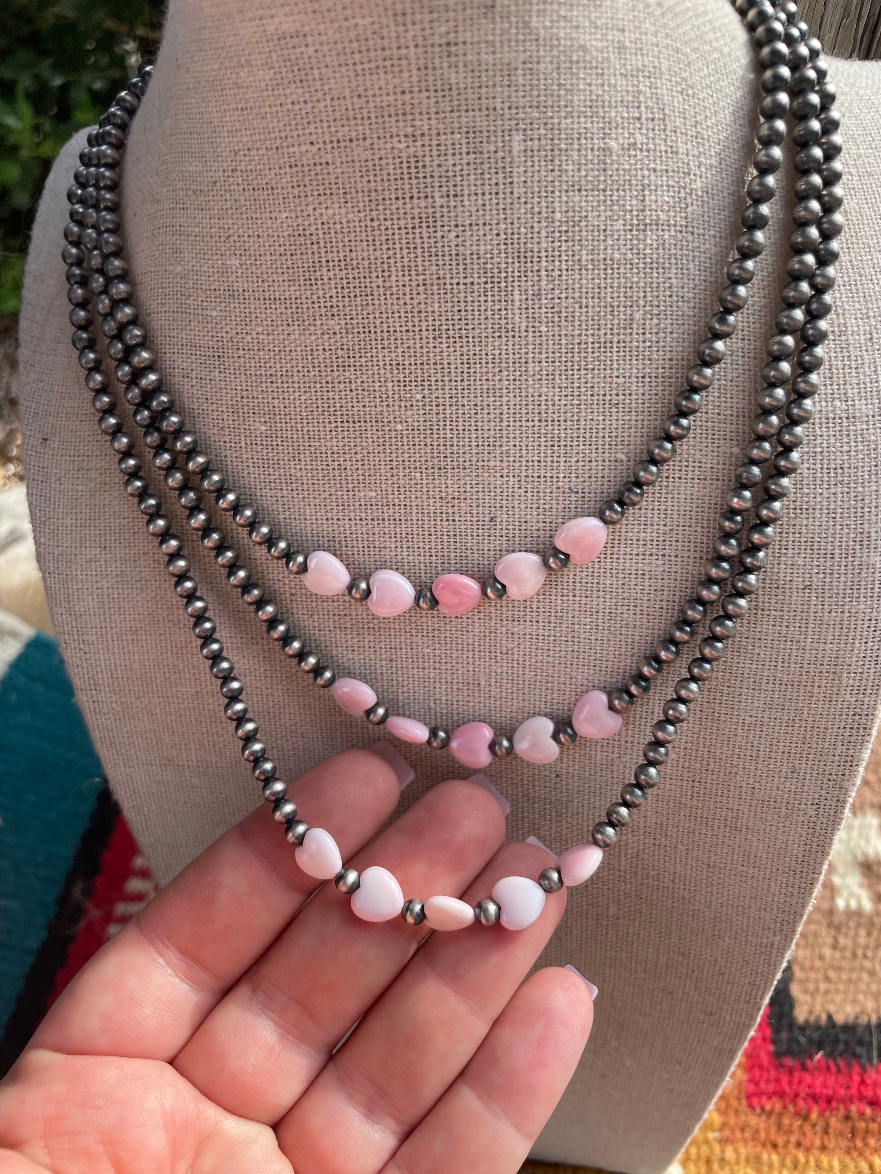 Sterling Silver & Queen Pink Conch Beaded Heart Necklace