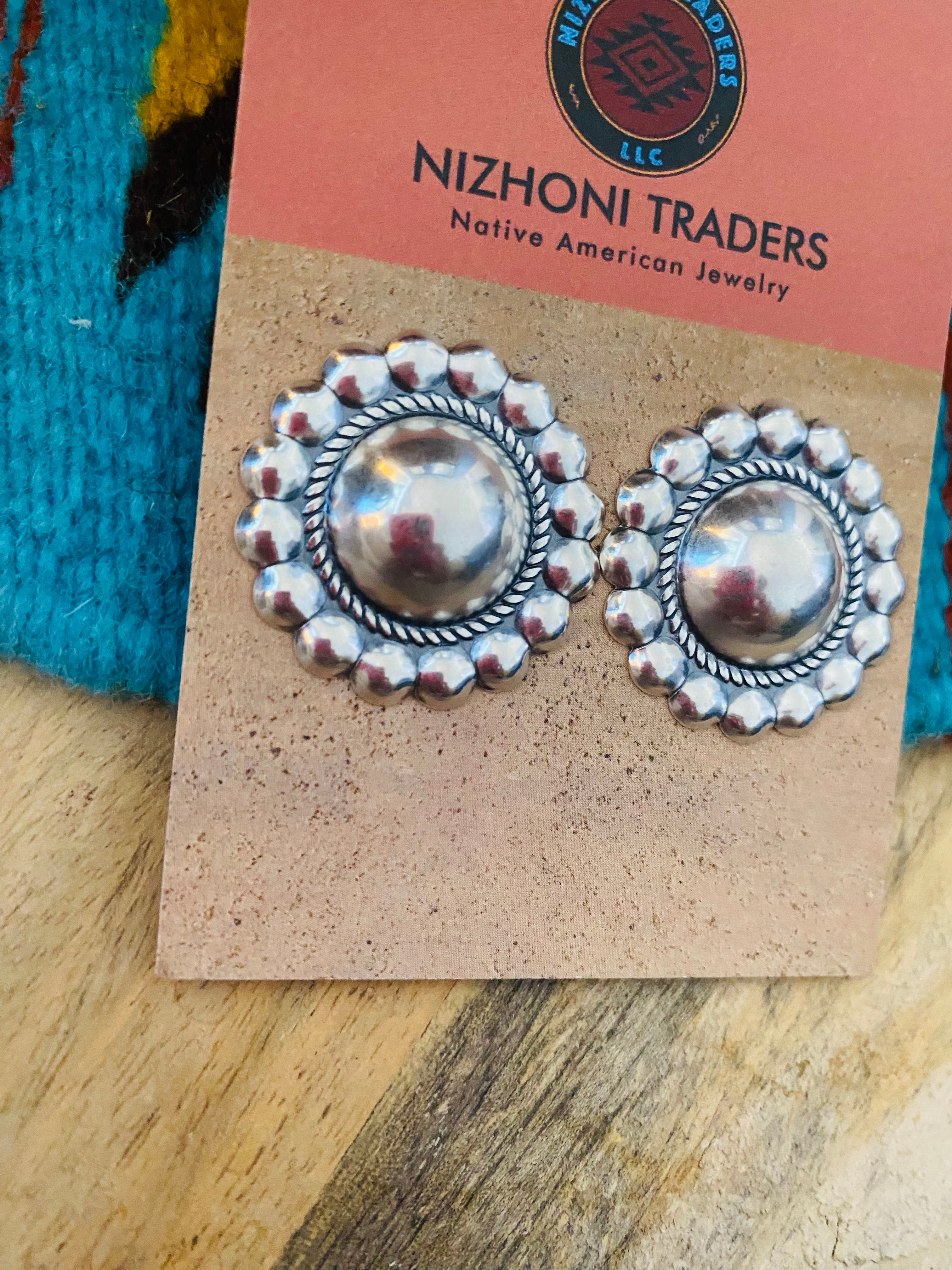 Navajo Sterling Silver Flower Stud Earrings LG