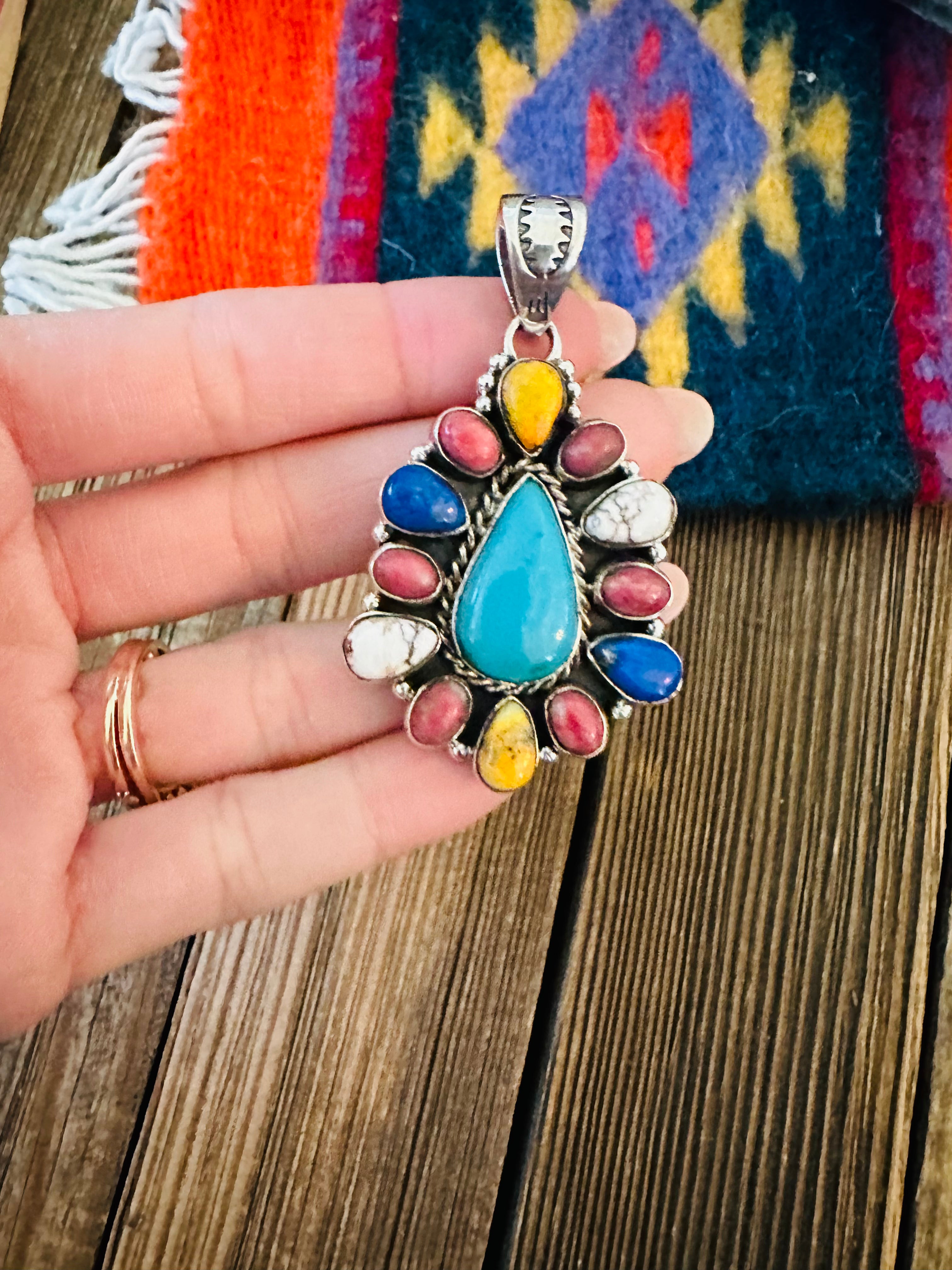 Nizhoni Handmade Sterling Silver & Multi Stone Cluster Pendant