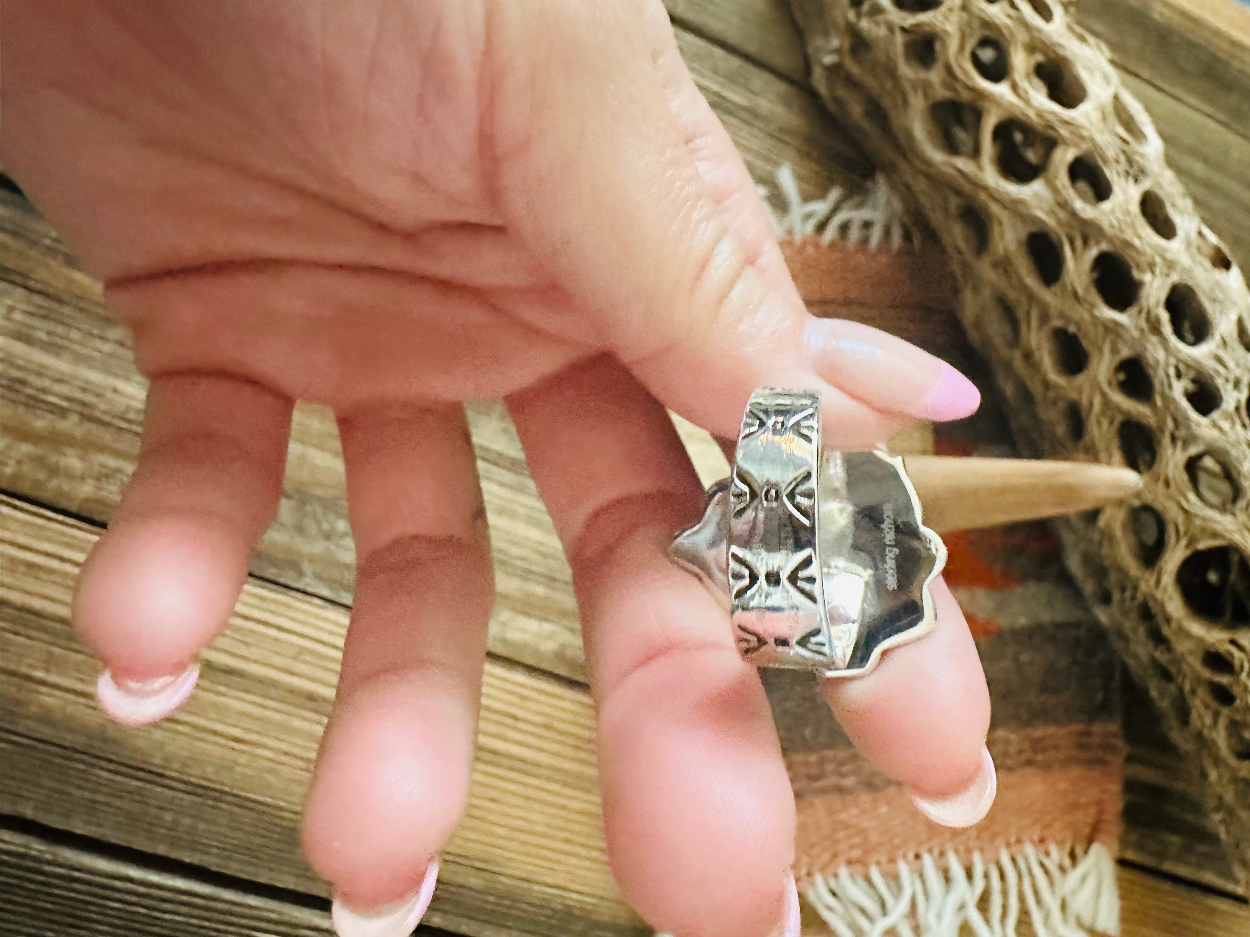 Handmade Sterling Silver & Orange Spiny Heart Adjustable Ring