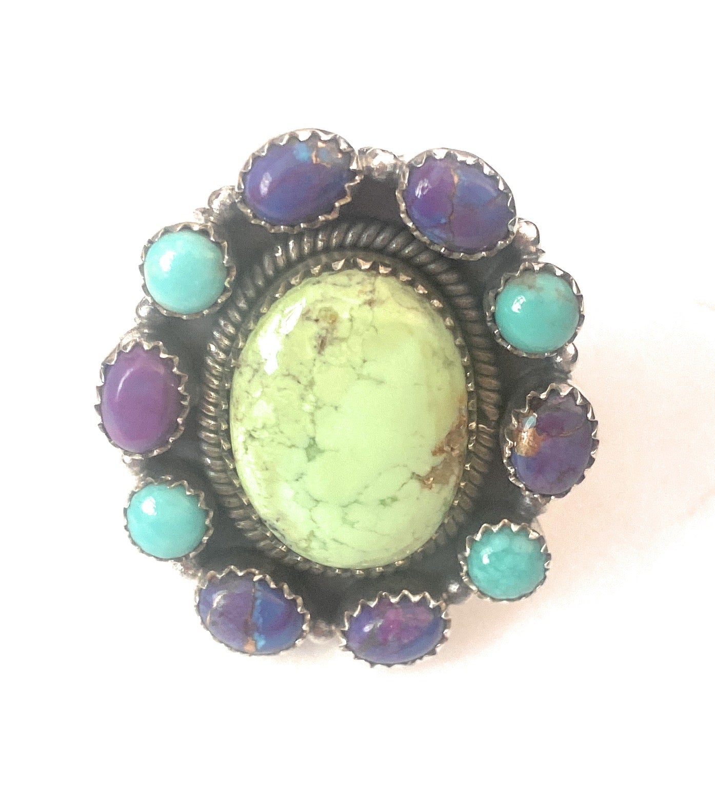 Handmade Sterling Silver & Multi Stone Cluster Adjustable Ring