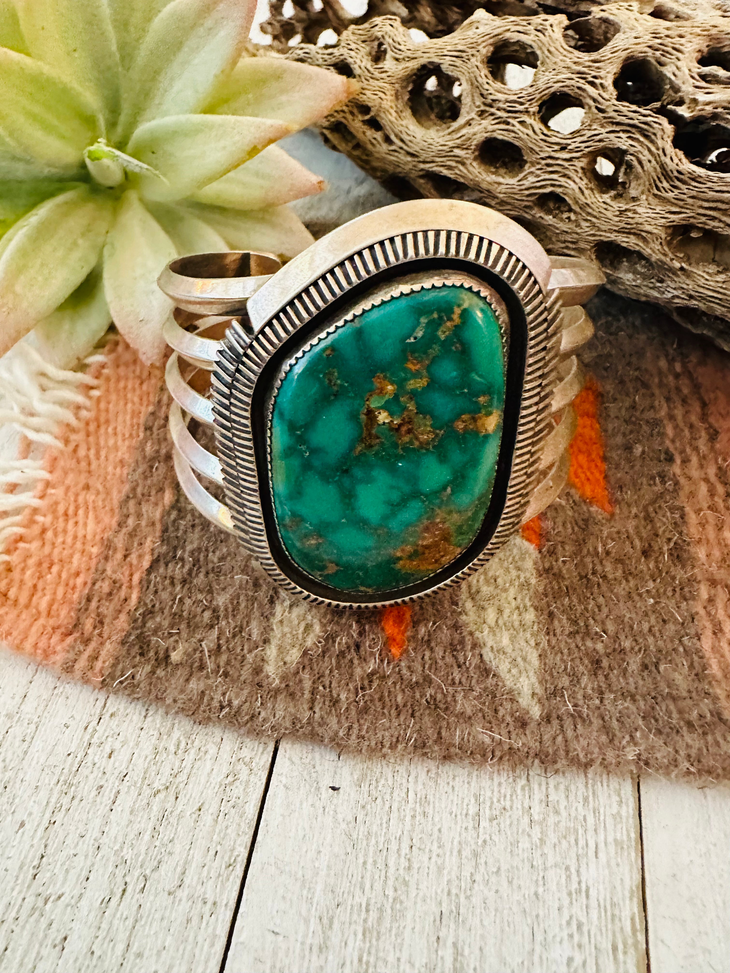 Navajo Old Pawn Vintage Royston Turquoise & Sterling Silver Cuff Bracelet